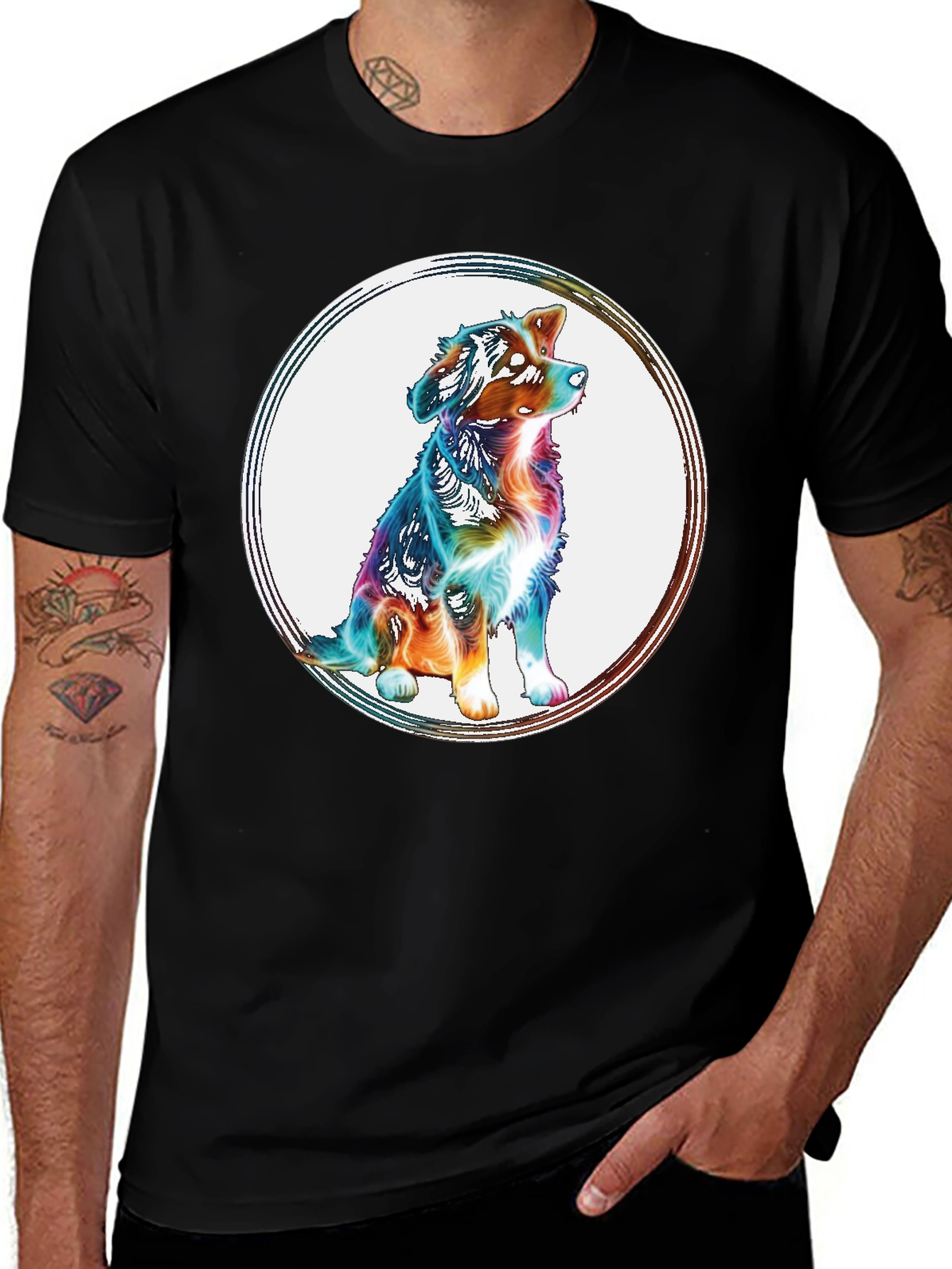 Dog Circle Graphic Tee - Mens Black T-Shirt
