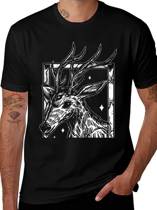Black Deer Graphic T-Shirt - Unique Stag Design