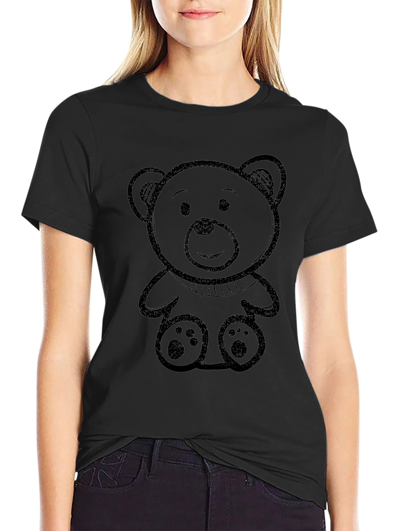 Black Teddy Bear Graphic Tee - Mens Casual T-Shirt