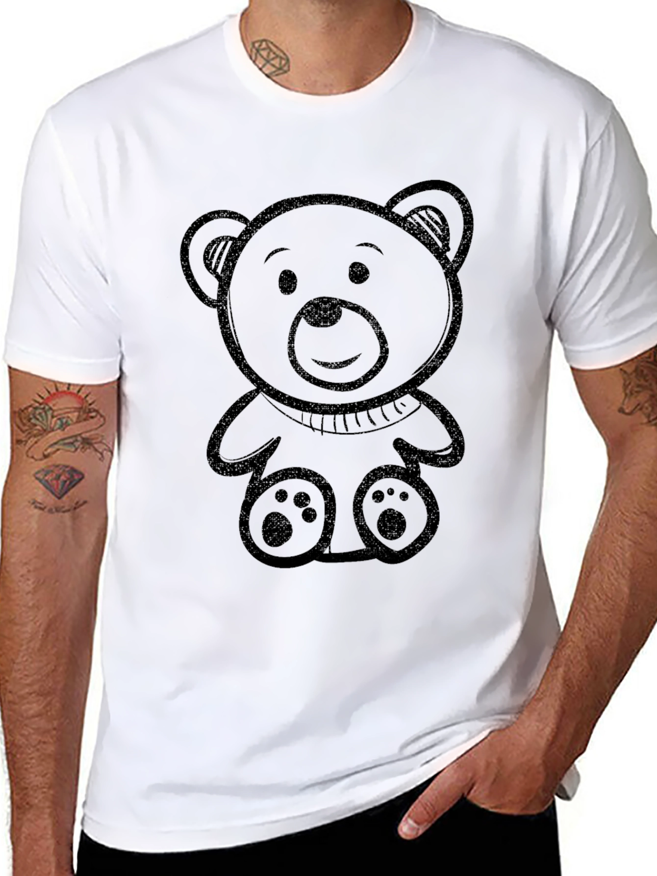 Black Teddy Bear Graphic Tee - Mens Casual T-Shirt