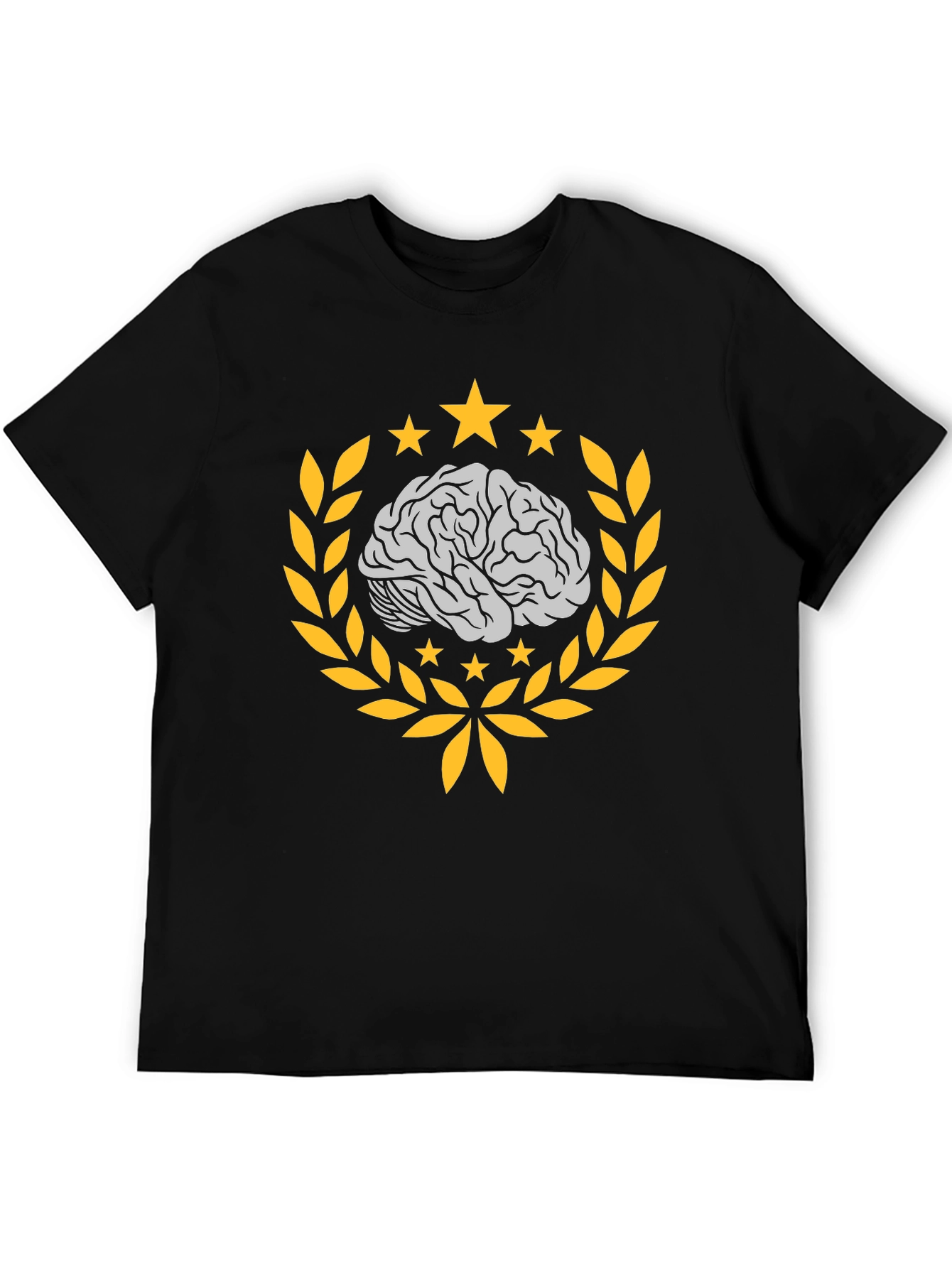 Brainy Black T-Shirt with Laurel and Stars