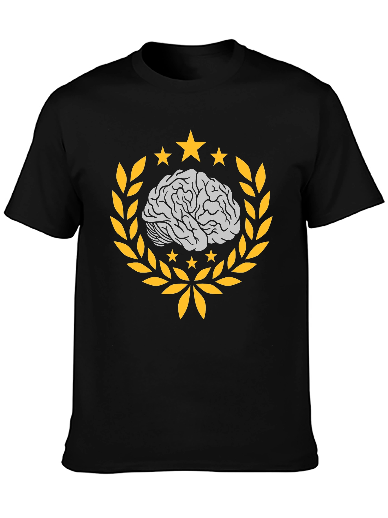 Brainy Black T-Shirt with Laurel and Stars