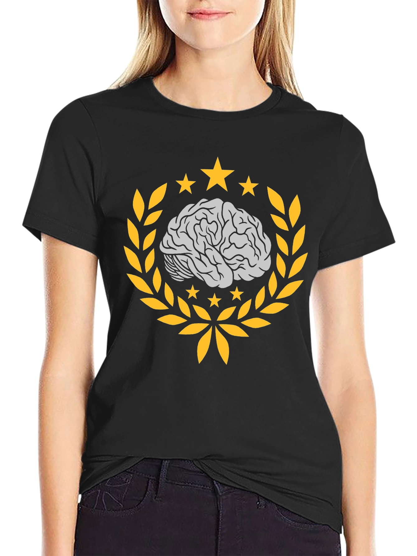 Brainy Black T-Shirt with Laurel and Stars