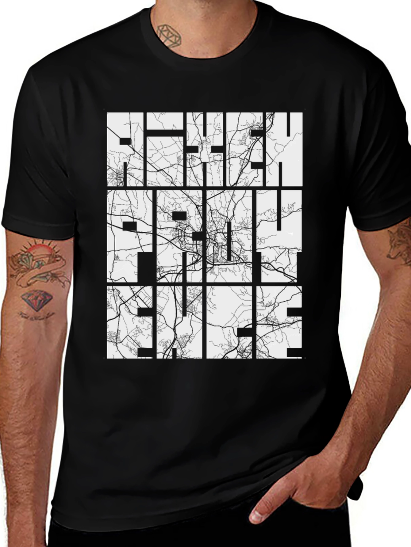 Urban Grid Tee - Black Cotton Street Map T-Shirt