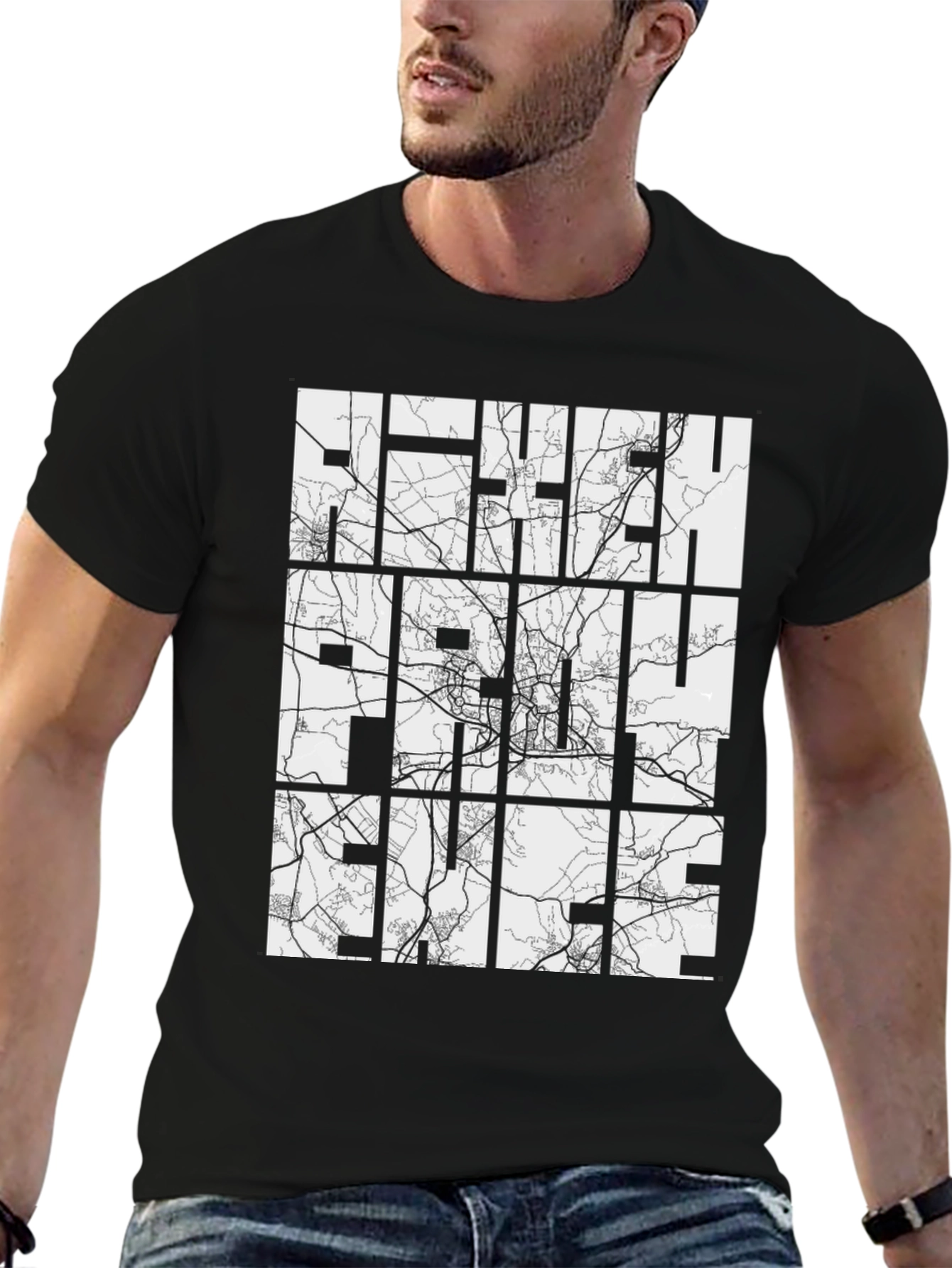 Urban Grid Tee - Black Cotton Street Map T-Shirt