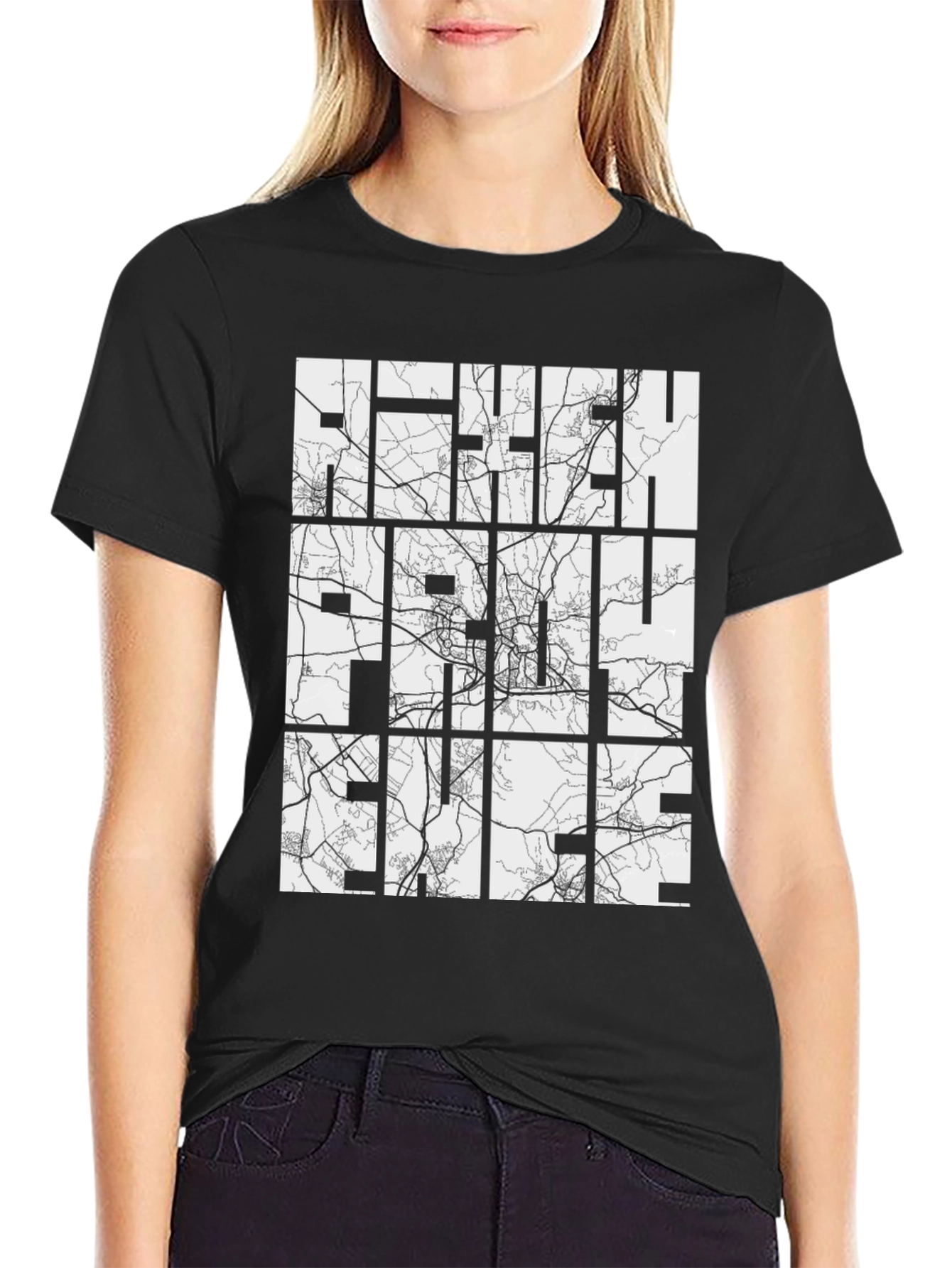 Urban Grid Tee - Black Cotton Street Map T-Shirt