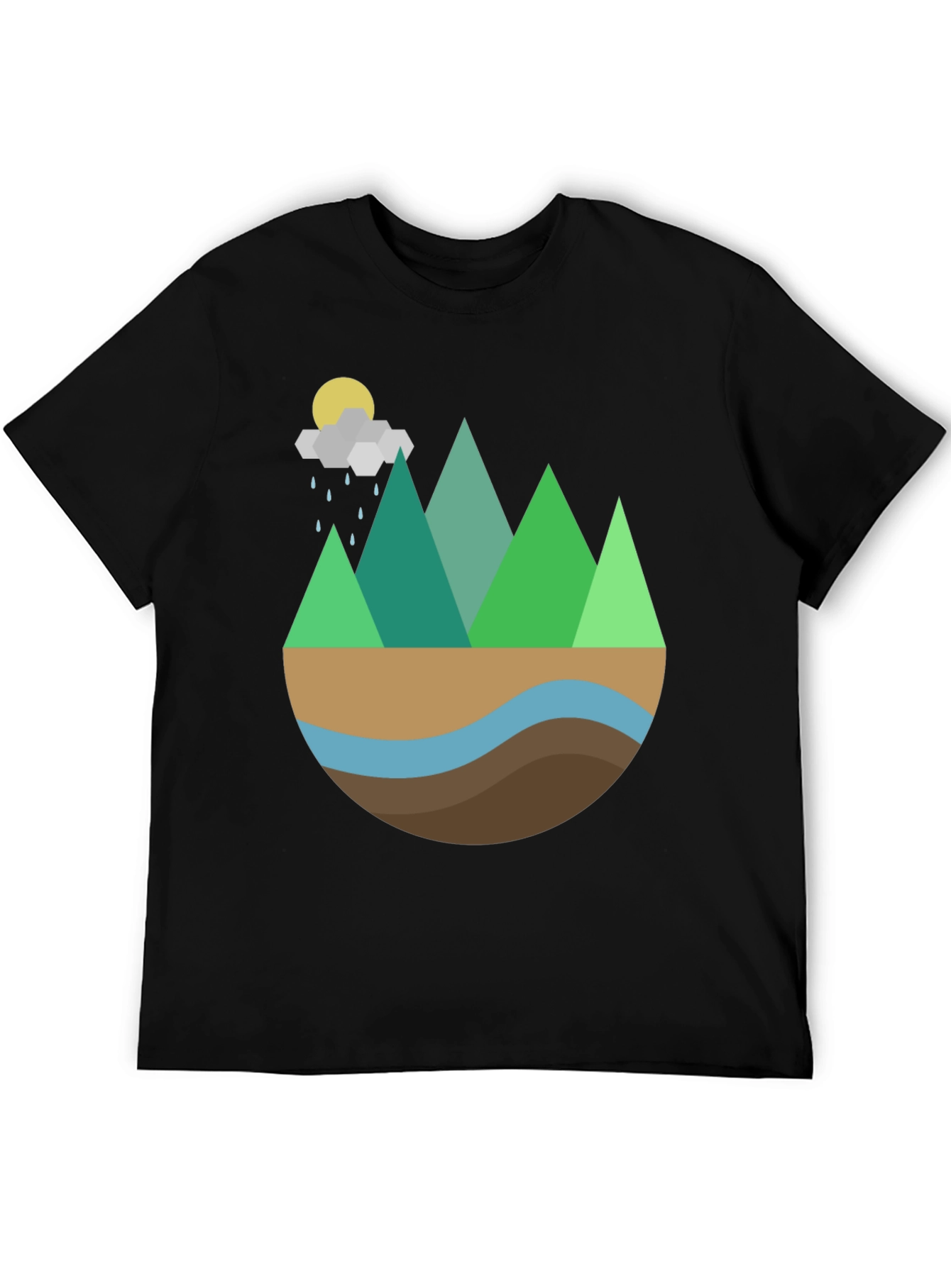 Geometric Mountain Scene Graphic Tee - Black