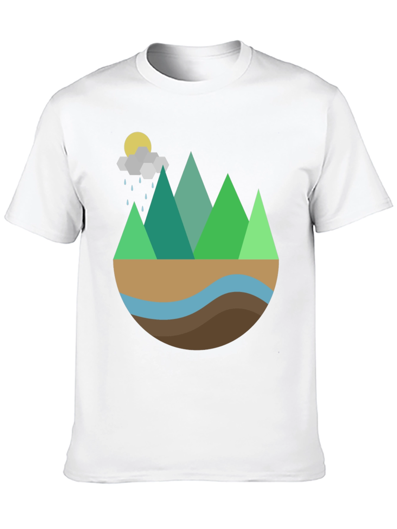 Geometric Mountain Scene Graphic Tee - Black