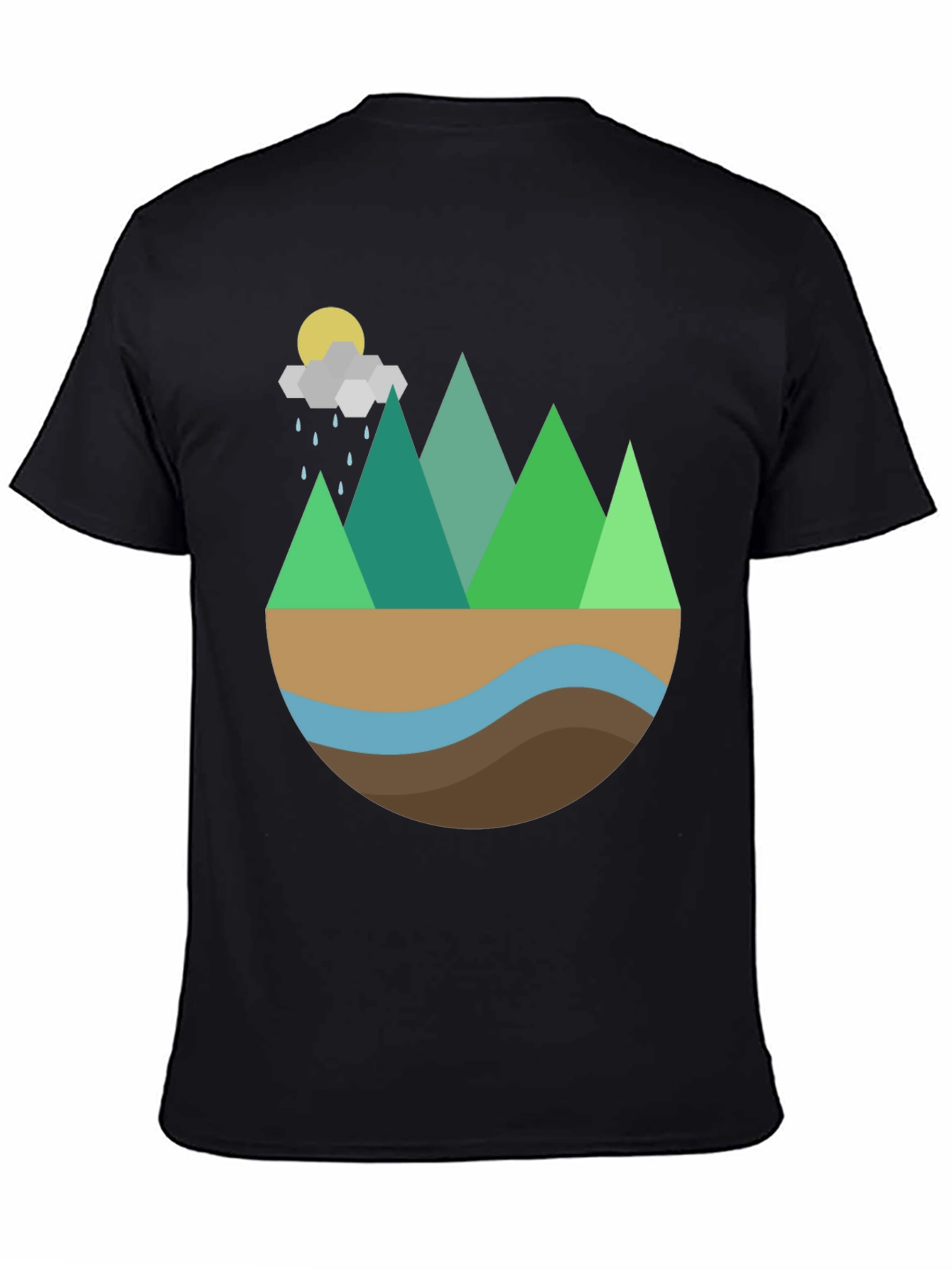 Geometric Mountain Scene Graphic Tee - Black