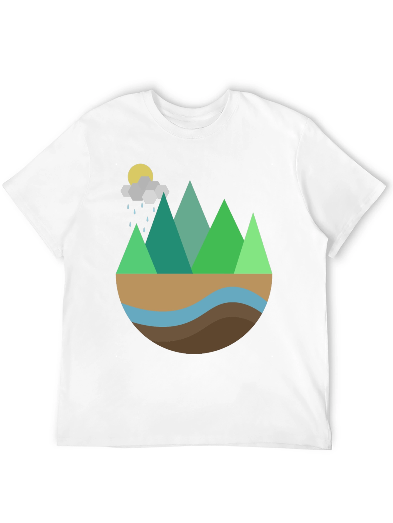 Geometric Mountain Scene Graphic Tee - Black