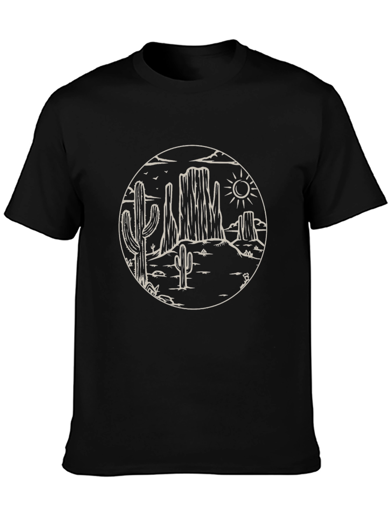 Desert Scene Graphic Tee - Black Cotton Casual Shirt