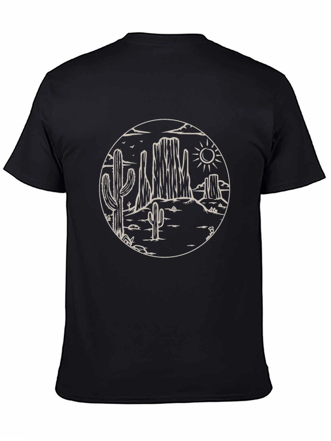 Desert Scene Graphic Tee - Black Cotton Casual Shirt