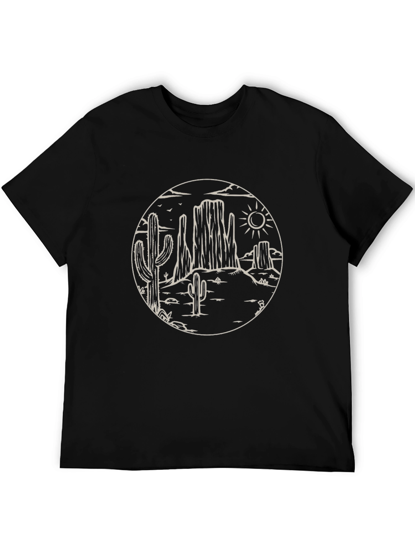 Desert Scene Graphic Tee - Black Cotton Casual Shirt