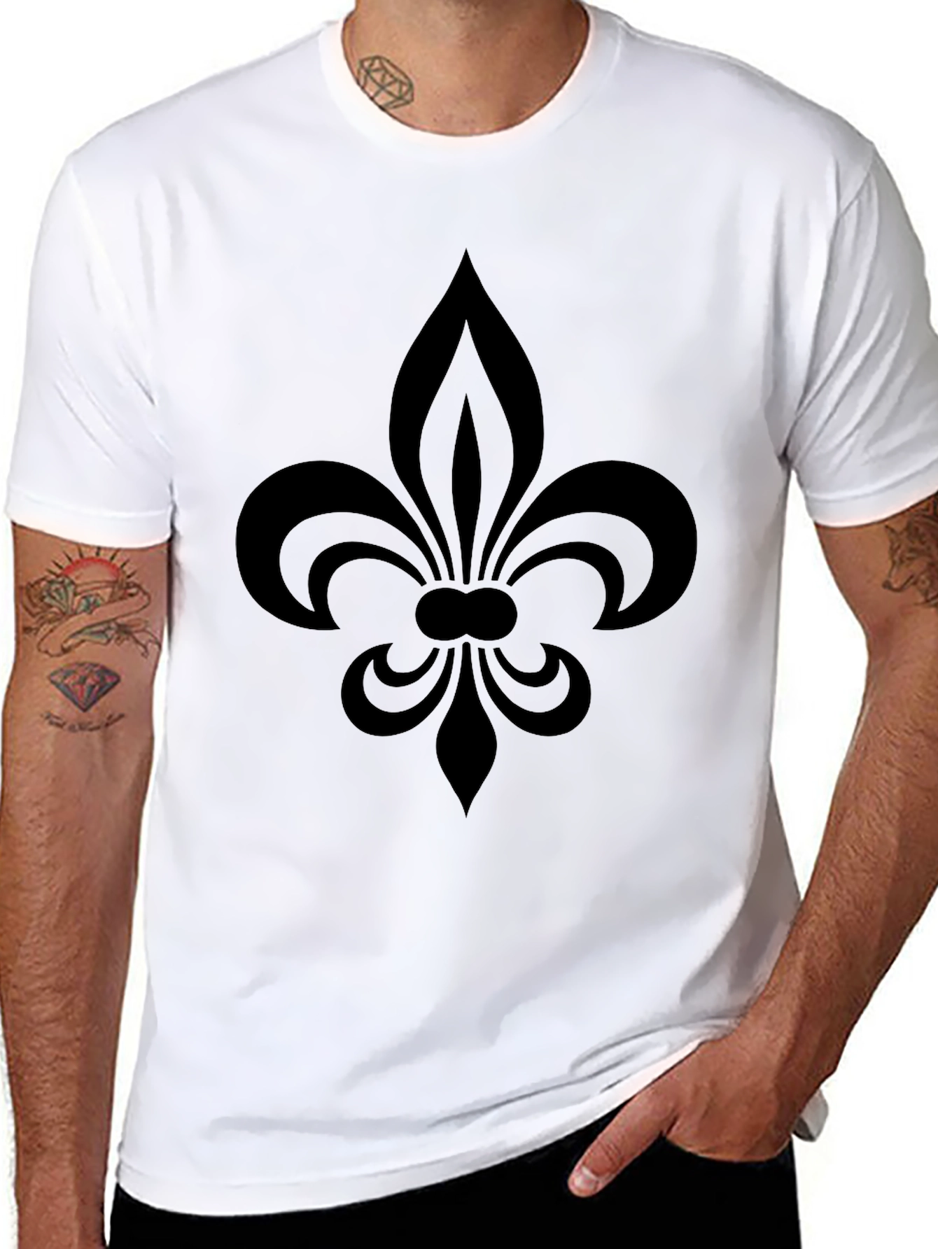 Black Fleur-de-lis Graphic Tee - Casual Comfort