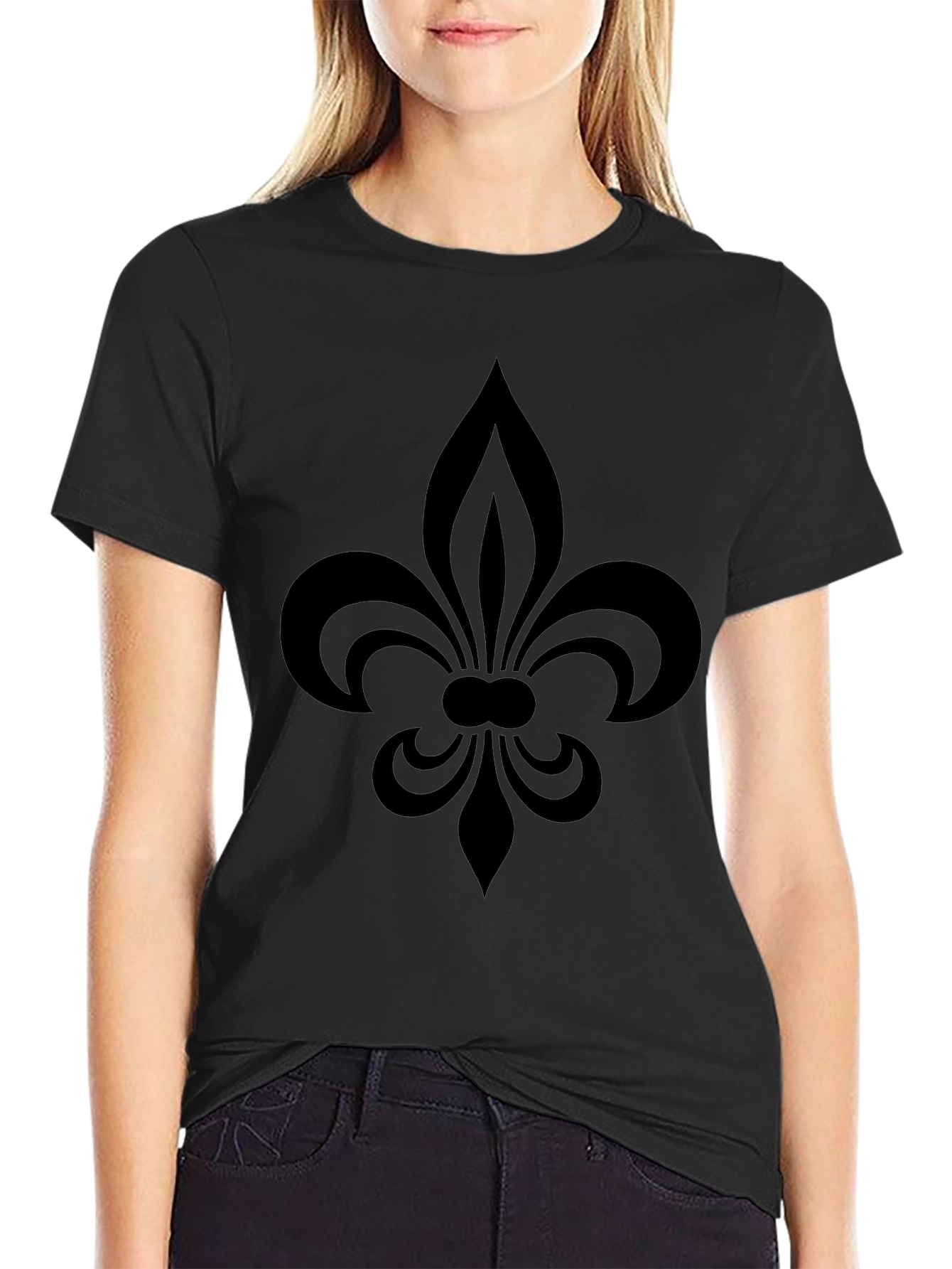Black Fleur-de-lis Graphic Tee - Casual Comfort