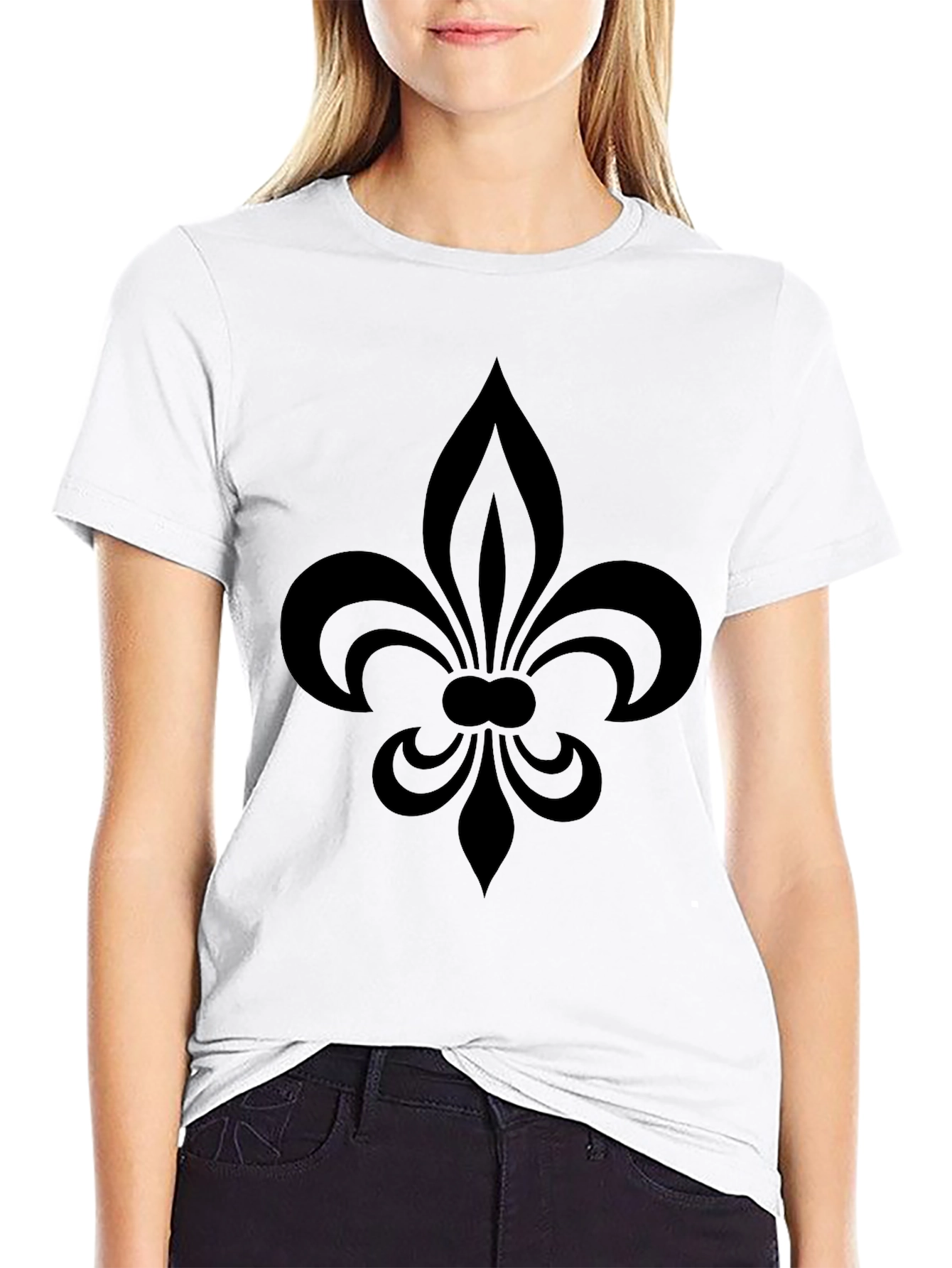 Black Fleur-de-lis Graphic Tee - Casual Comfort