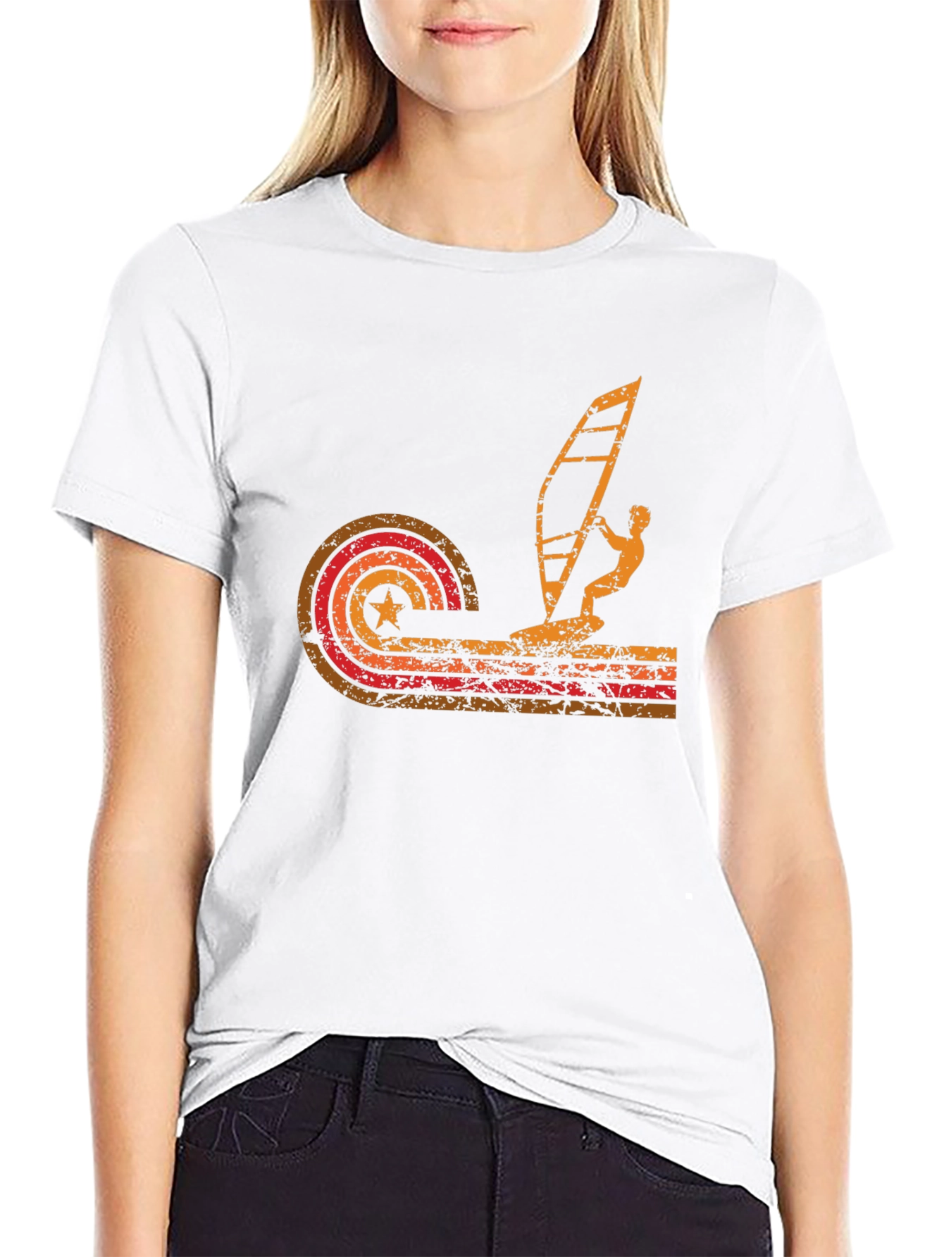 Retro Windsurfing T-Shirt - Black