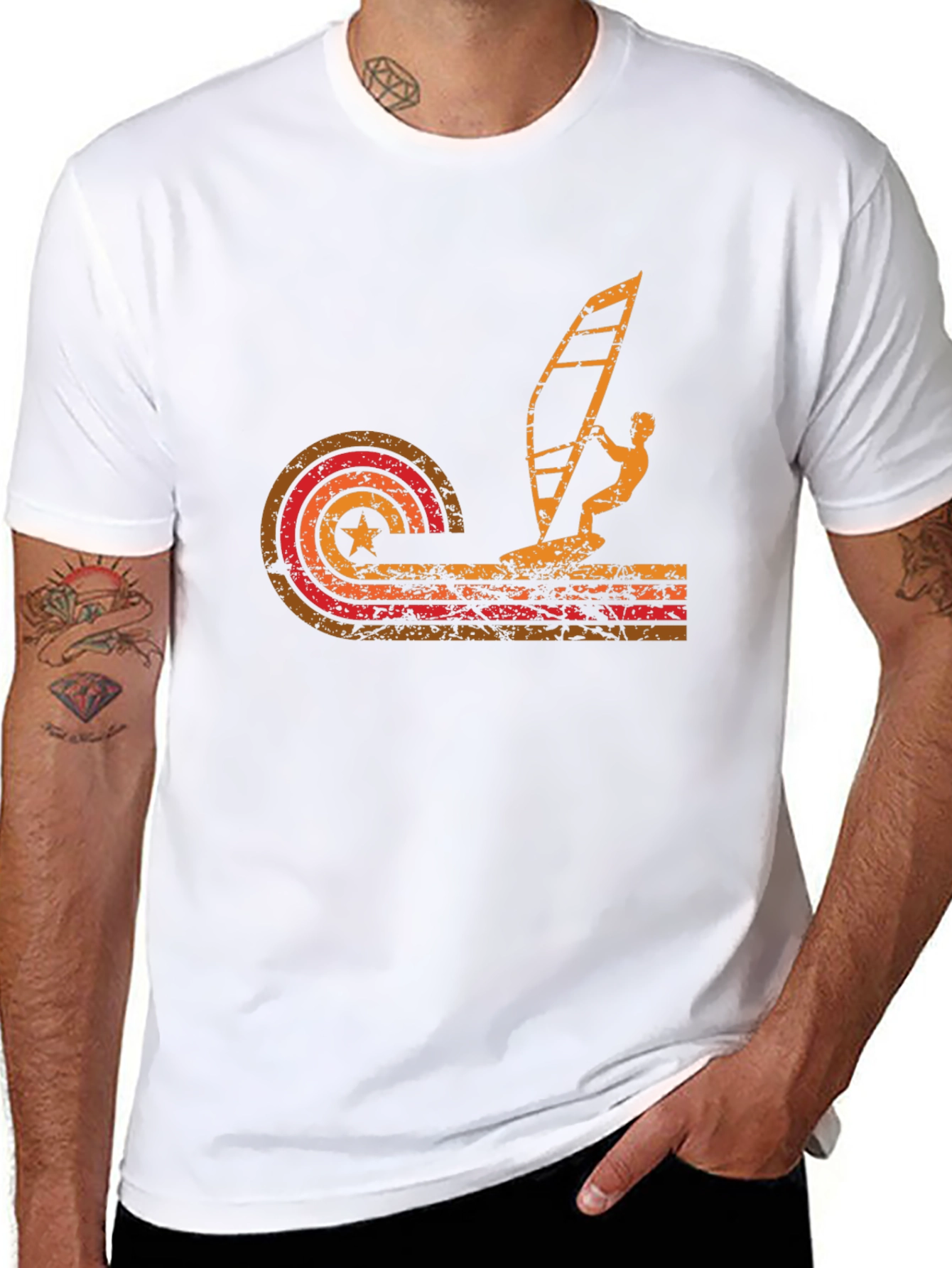 Retro Windsurfing T-Shirt - Black