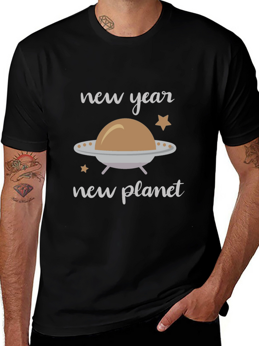 New Year New Planet Graphic Tee - Stylish Black T-Shirt