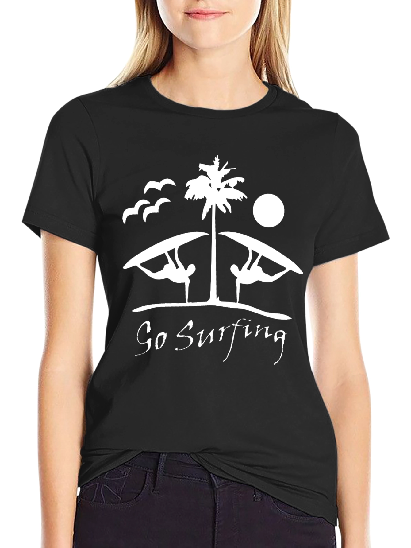Go Surfing Graphic Tee - Black Cotton T-Shirt