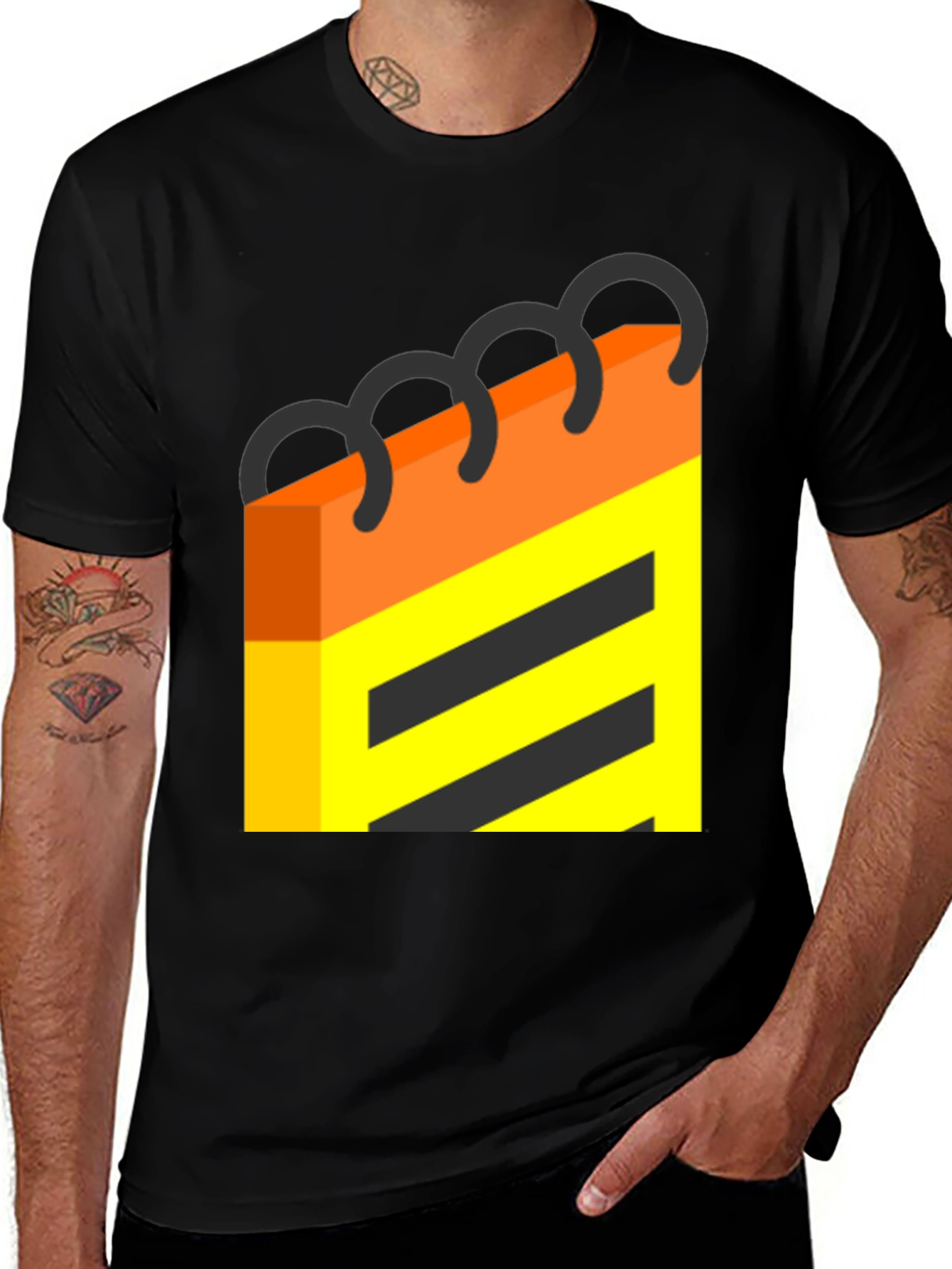 Abstract Notebook Graphic Tee - Black Cotton T-Shirt