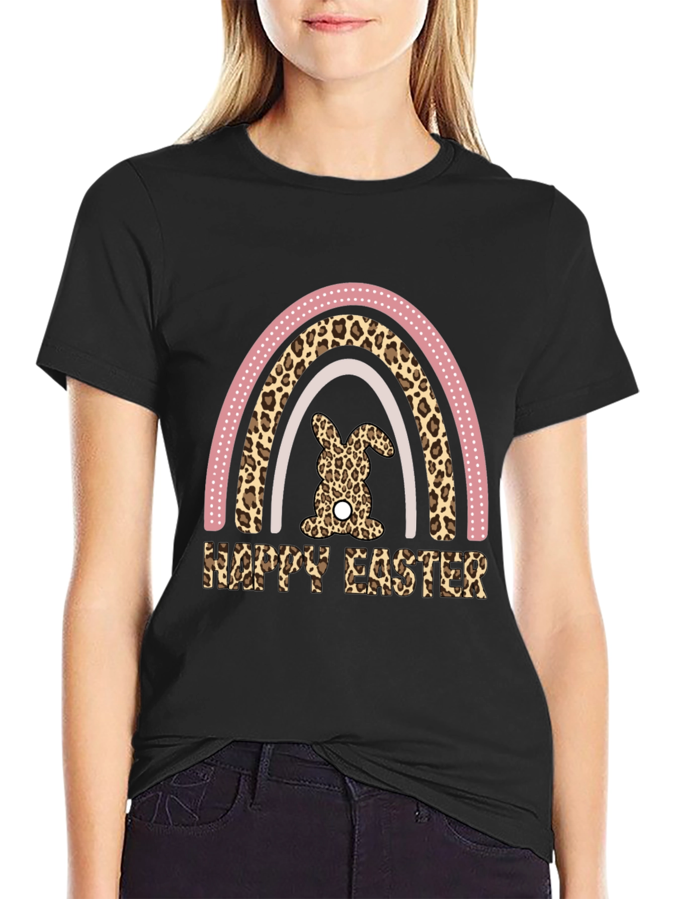 Happy Easter Leopard Rainbow Bunny T-Shirt