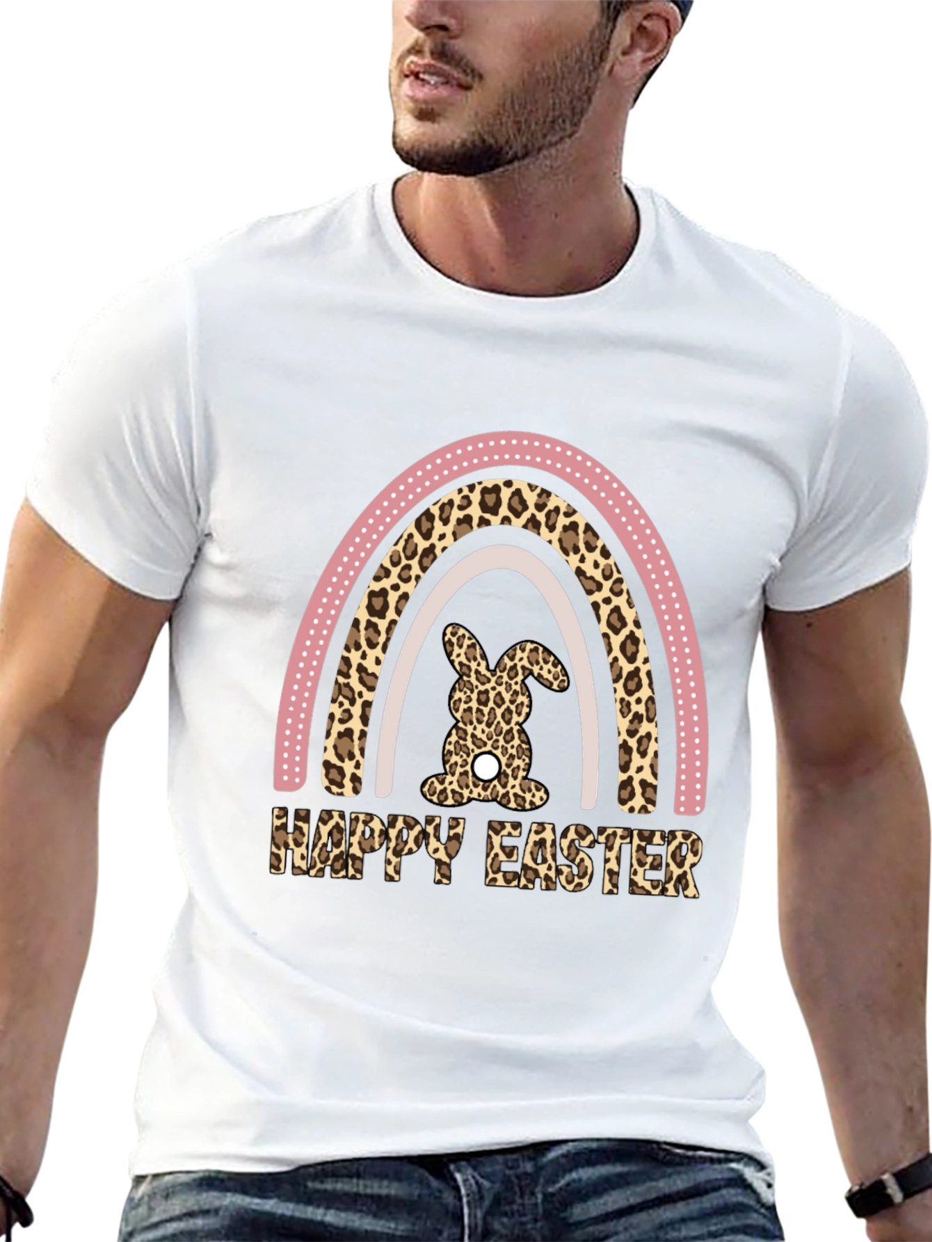 Happy Easter Leopard Rainbow Bunny T-Shirt