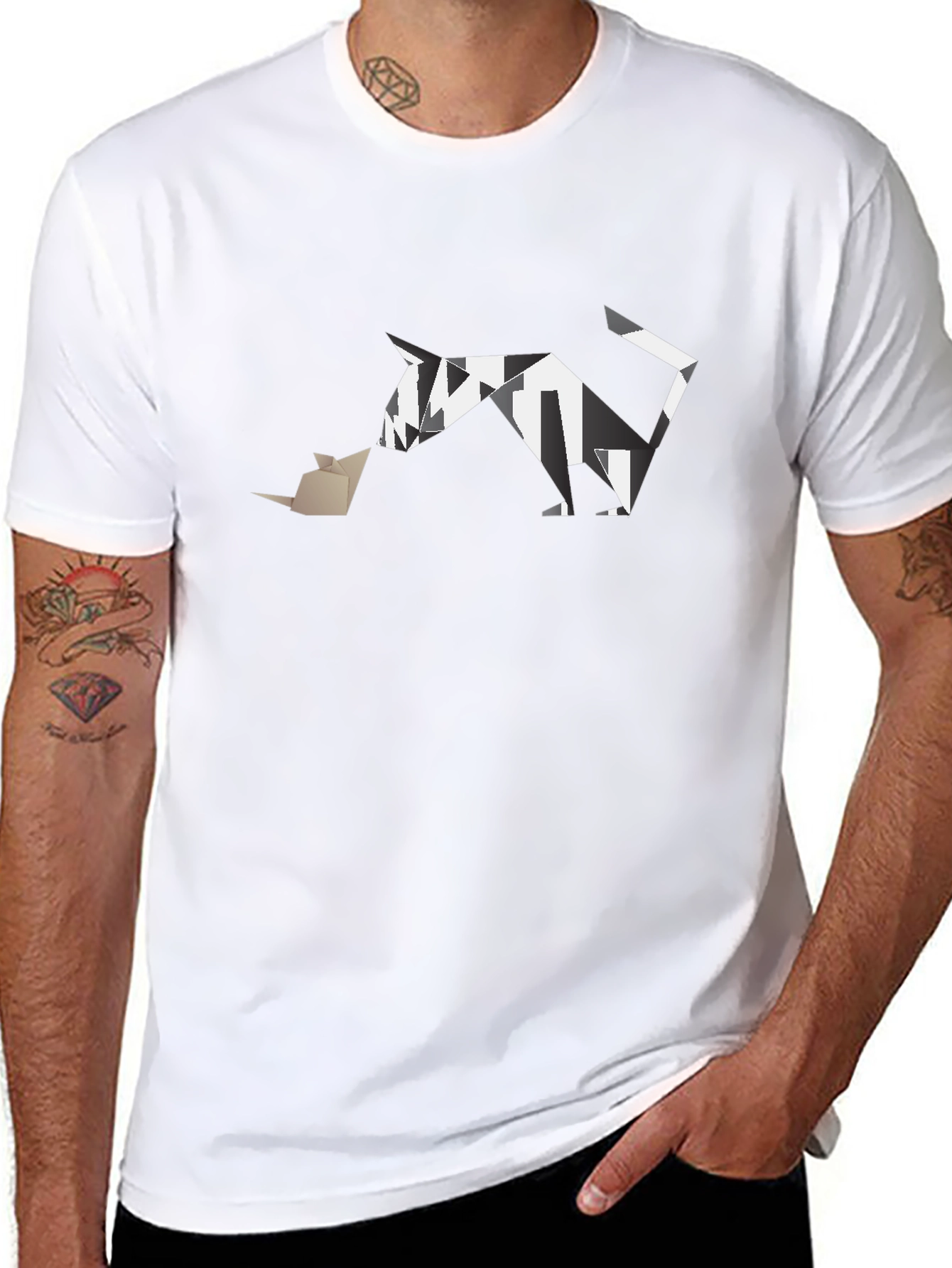 Geometric Cat and Mouse T-Shirt