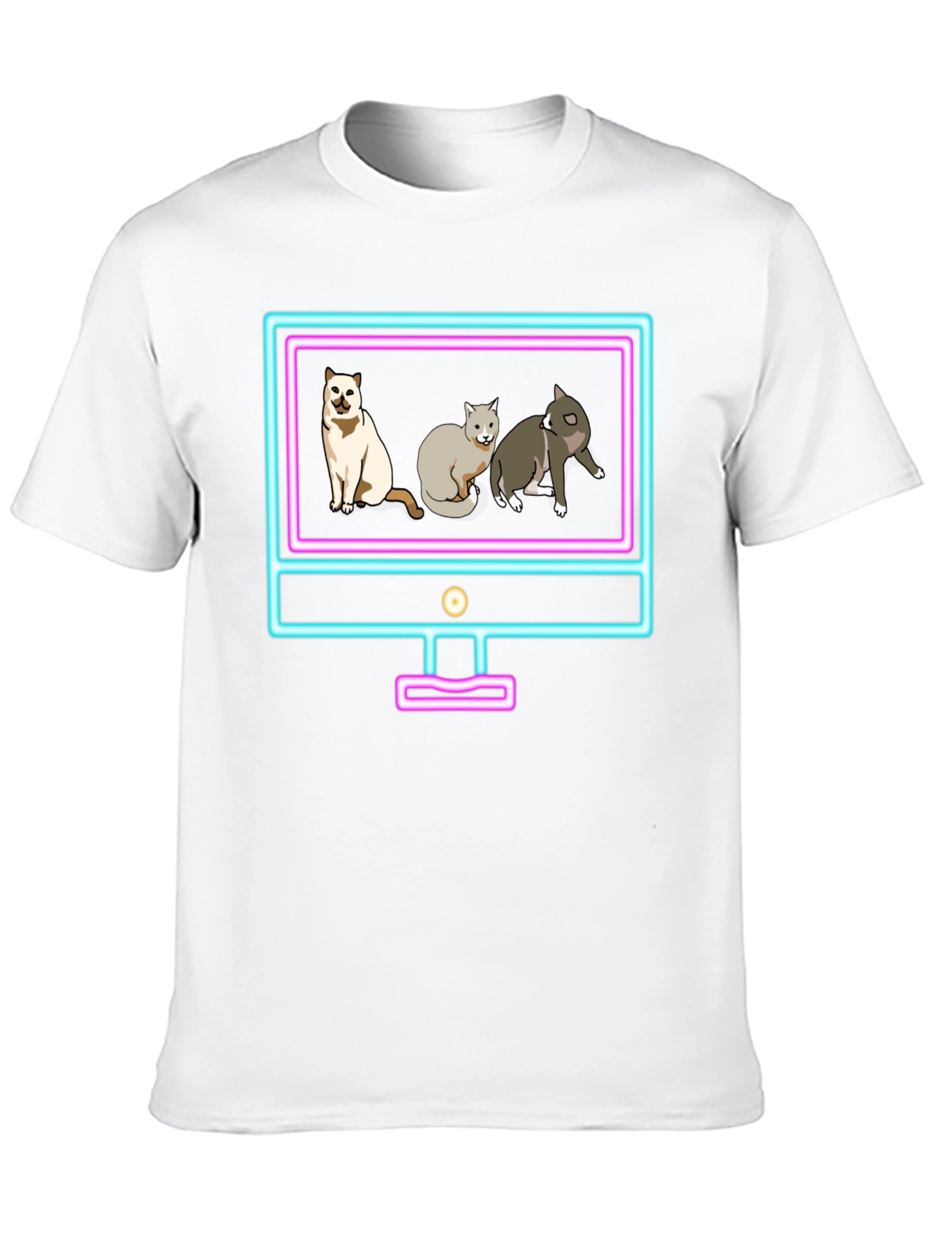 Cats on Neon TV Black T-Shirt