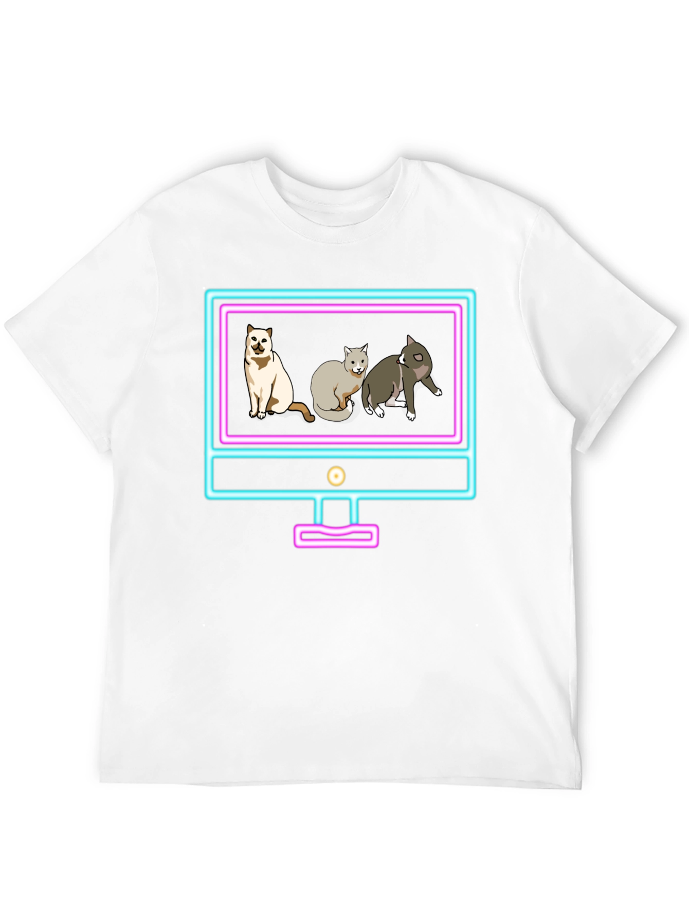 Cats on Neon TV Black T-Shirt