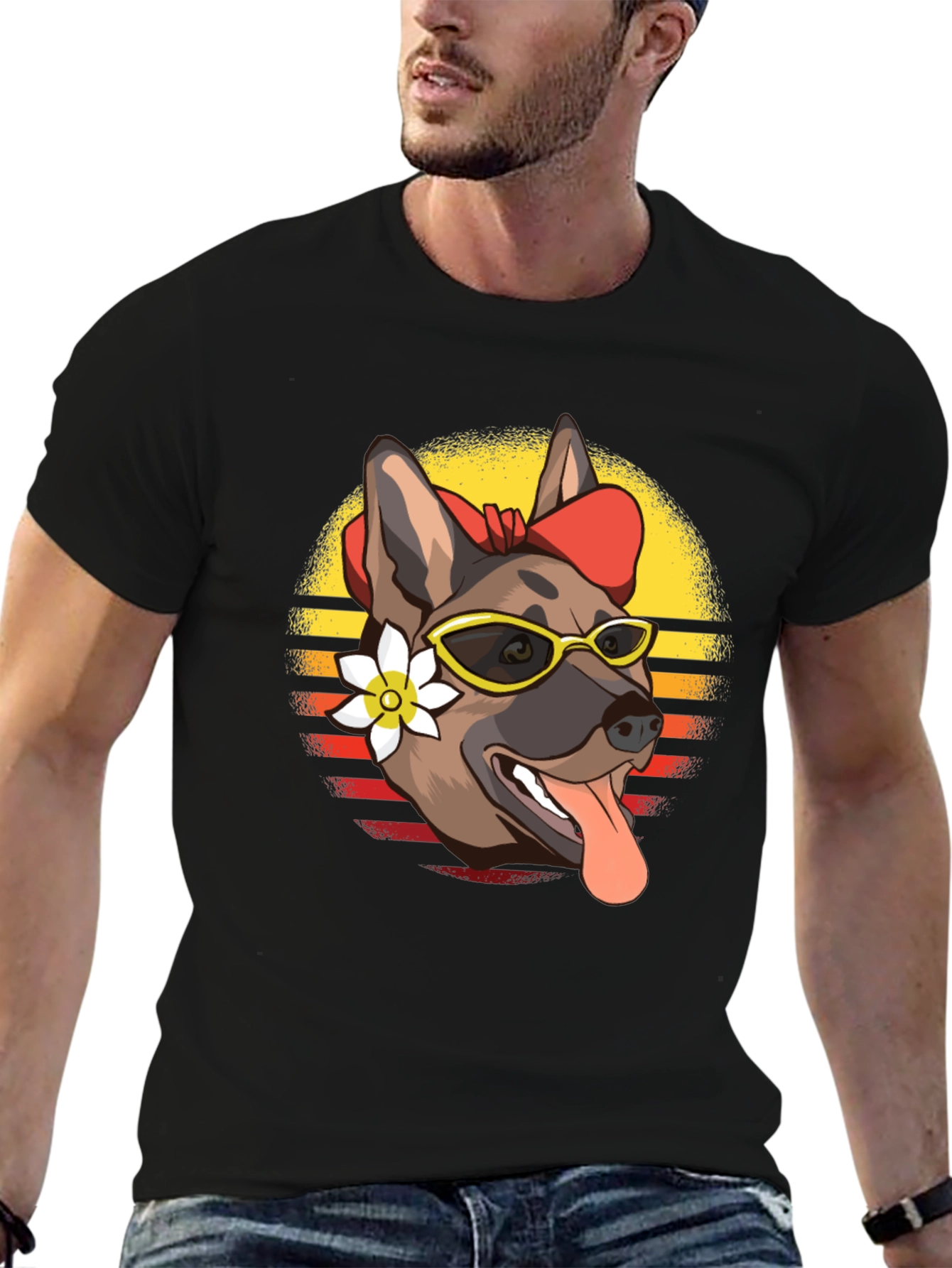 Cool Dog T-Shirt - Sunglasses & Flower Design