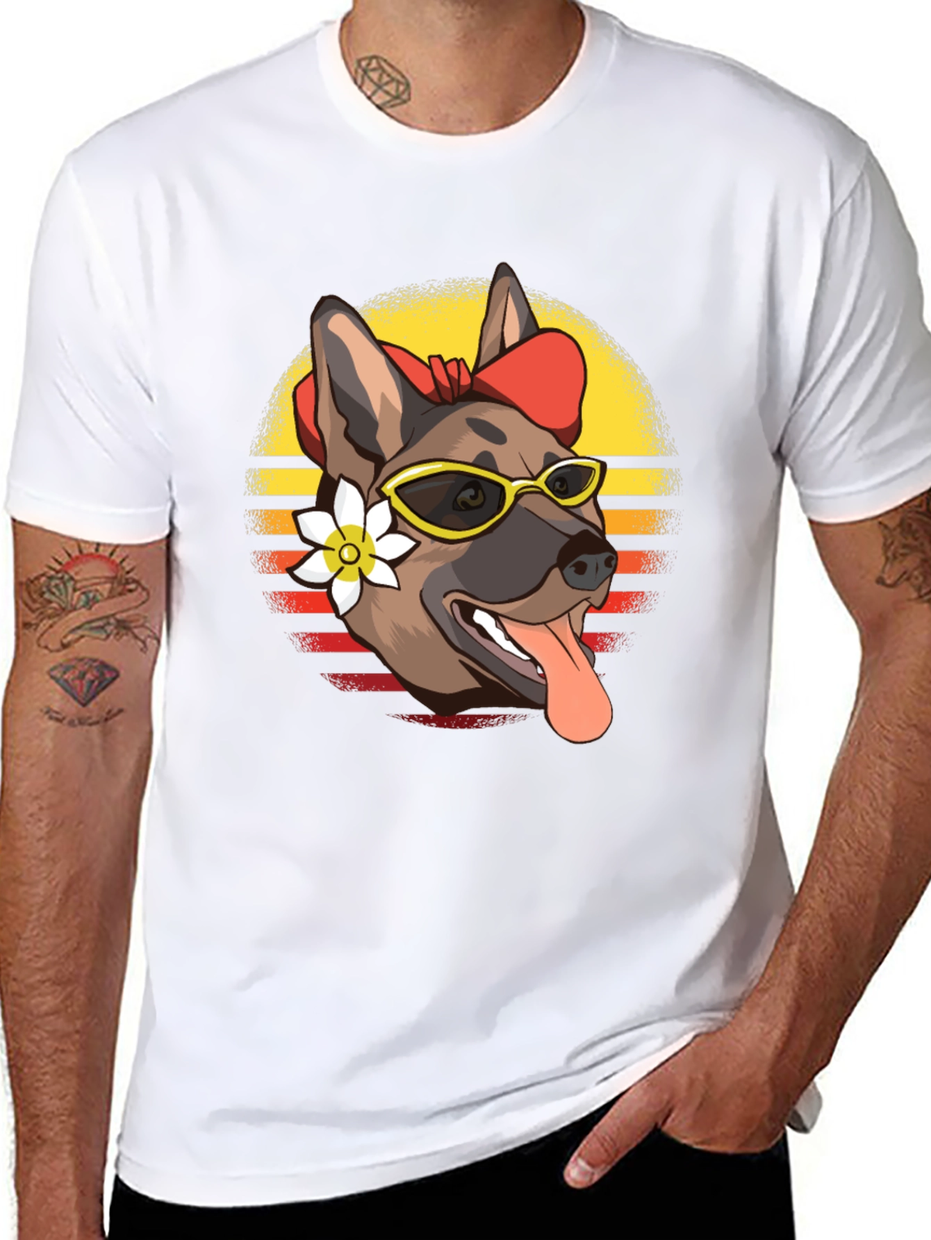 Cool Dog T-Shirt - Sunglasses & Flower Design