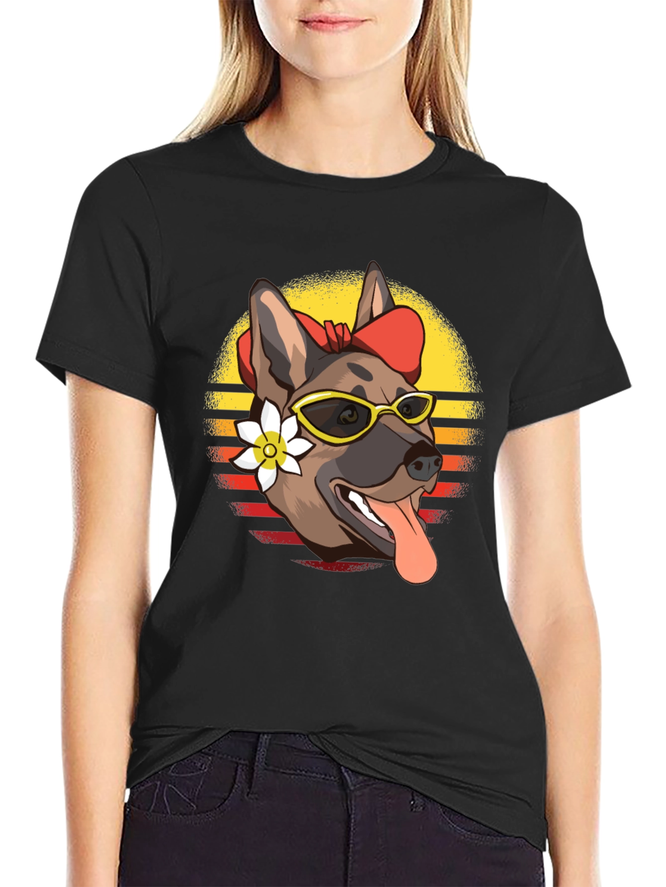 Cool Dog T-Shirt - Sunglasses & Flower Design
