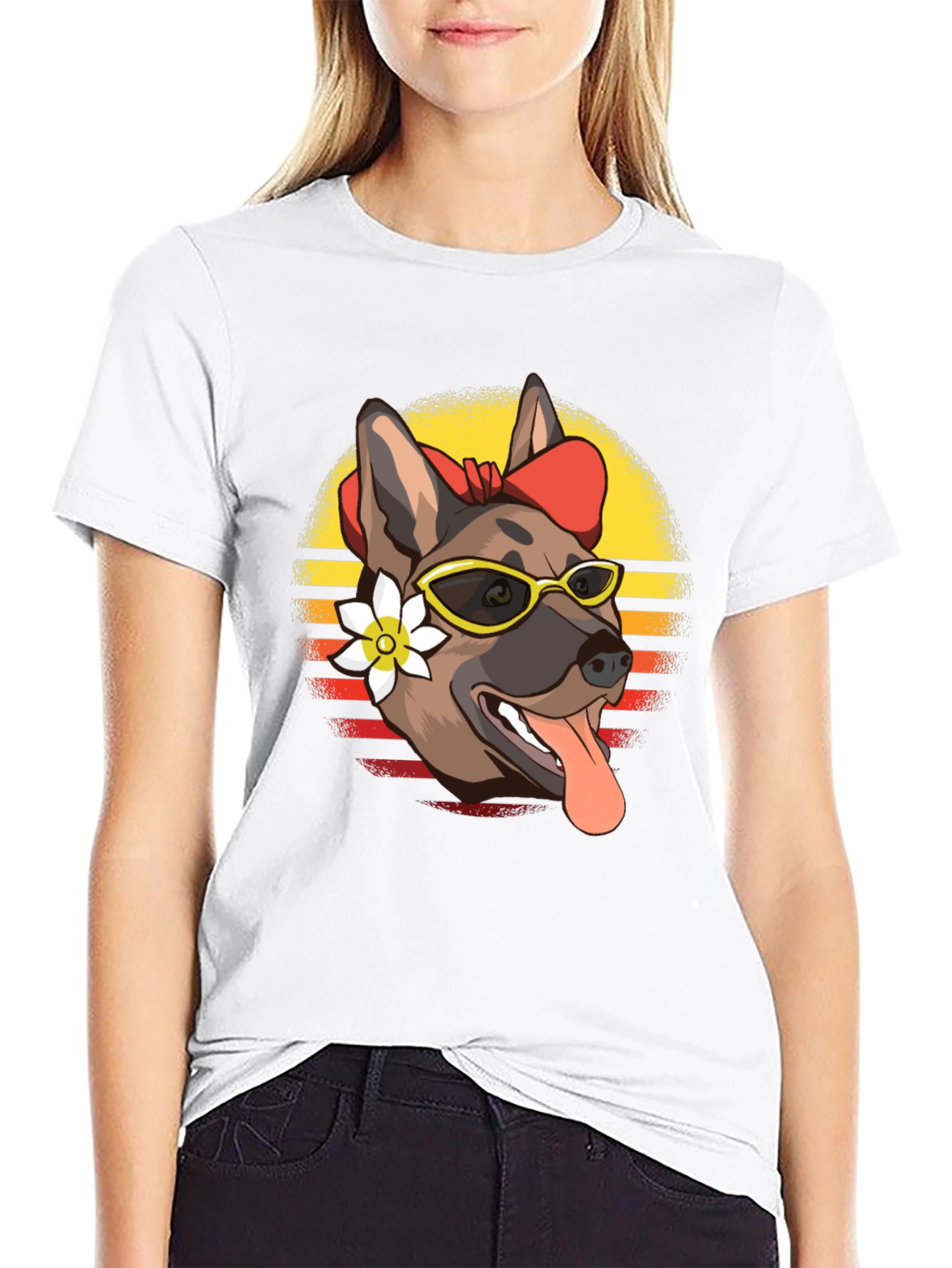 Cool Dog T-Shirt - Sunglasses & Flower Design