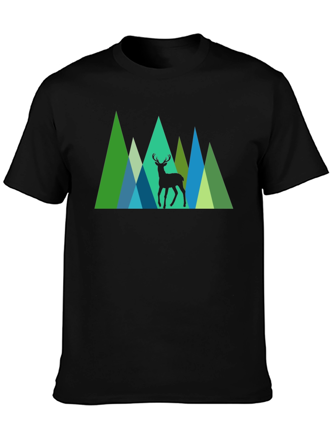 Geometric Deer Graphic Tee - Nature Inspired Black T-Shirt