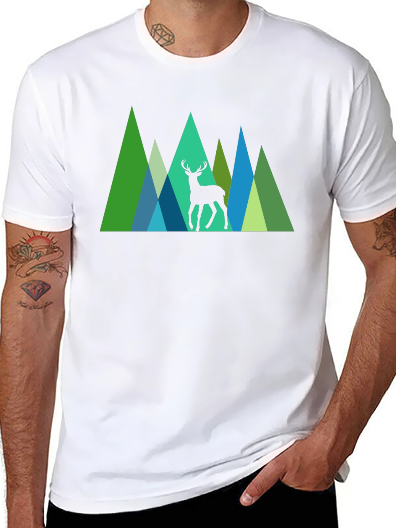 Geometric Deer Graphic Tee - Nature Inspired Black T-Shirt