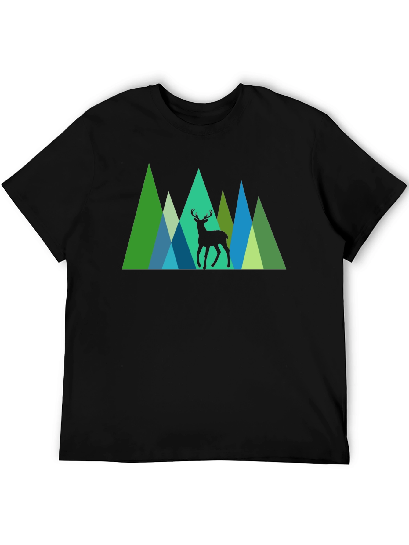 Geometric Deer Graphic Tee - Nature Inspired Black T-Shirt