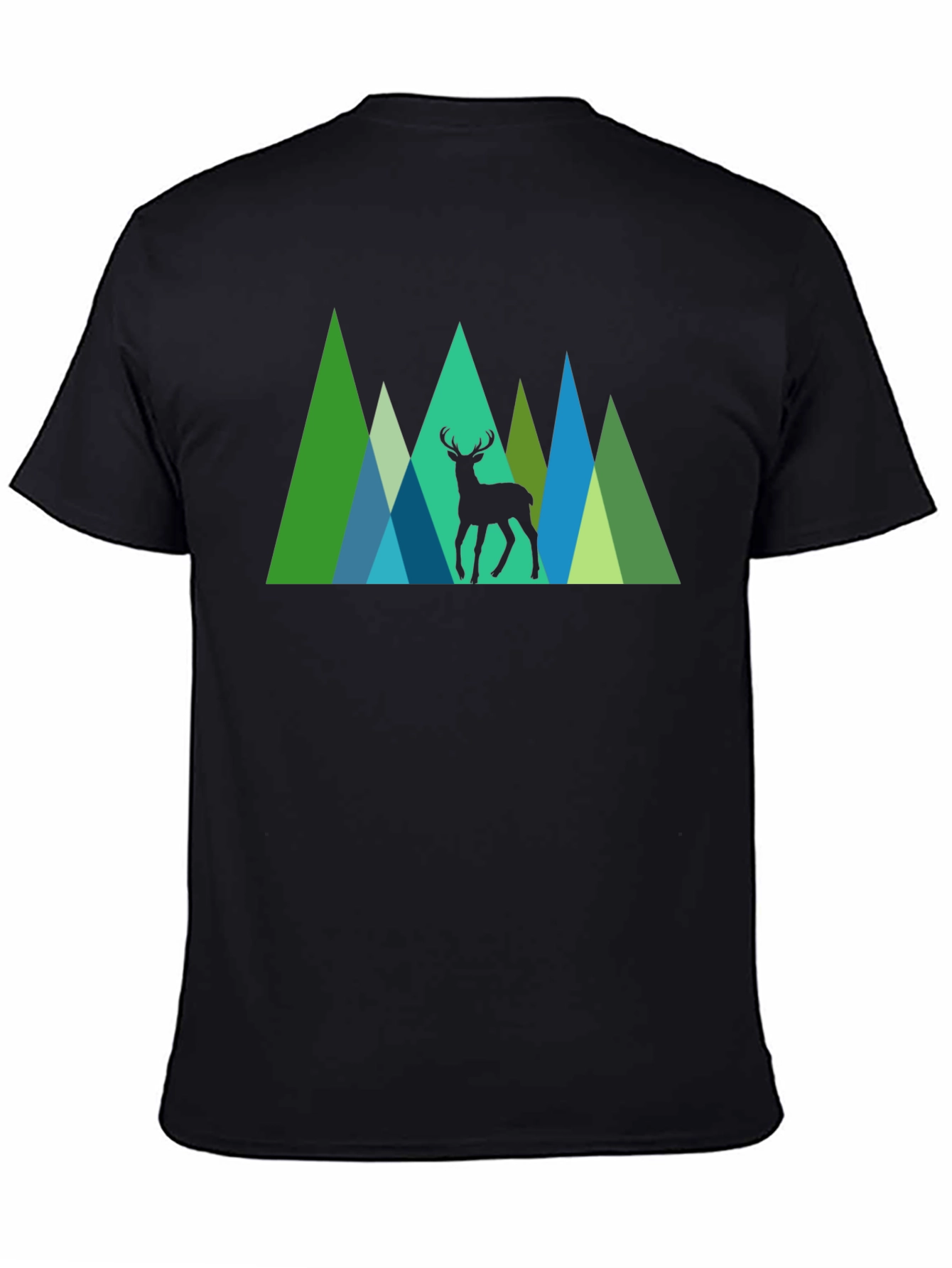 Geometric Deer Graphic Tee - Nature Inspired Black T-Shirt