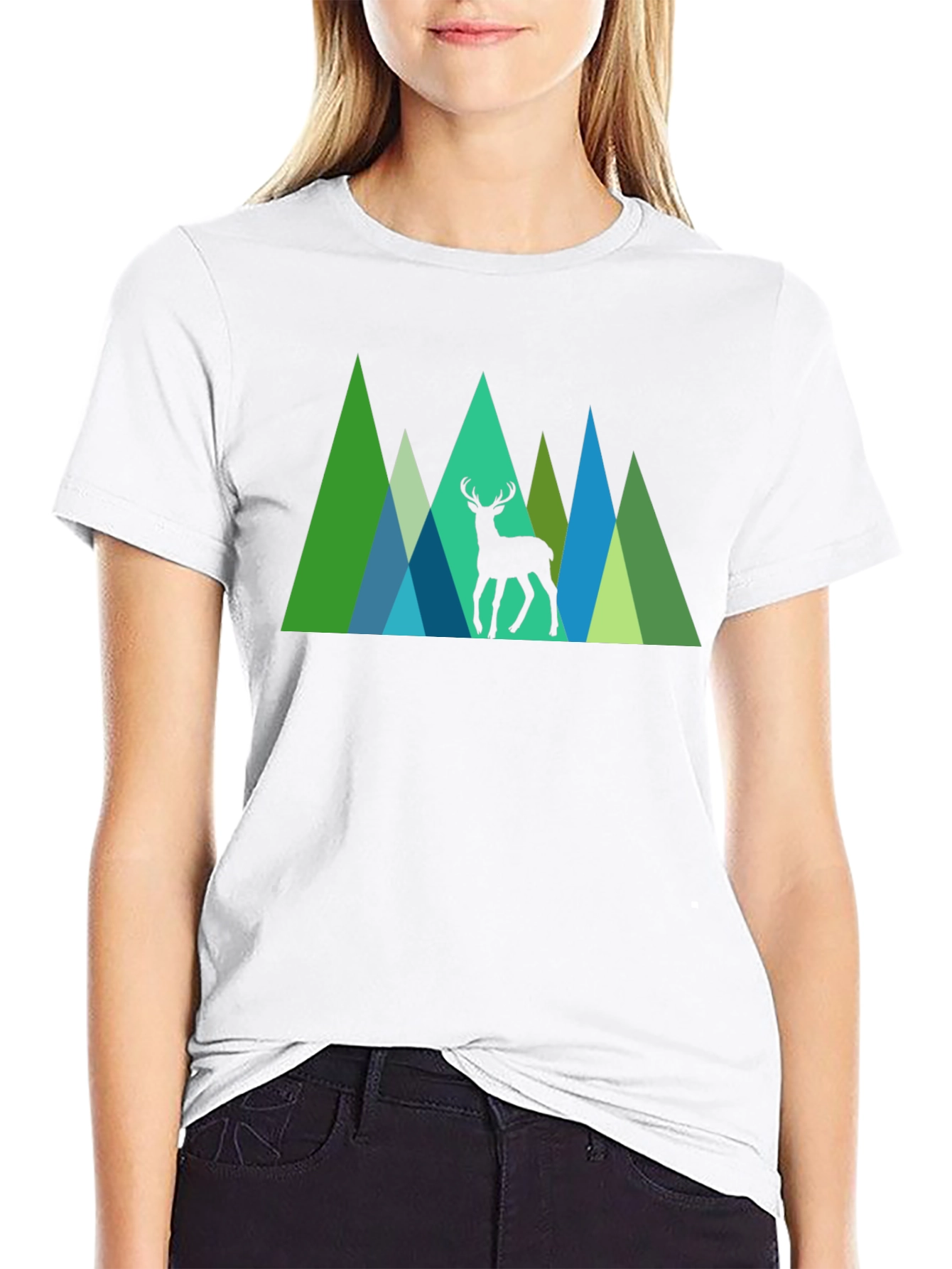Geometric Deer Graphic Tee - Nature Inspired Black T-Shirt