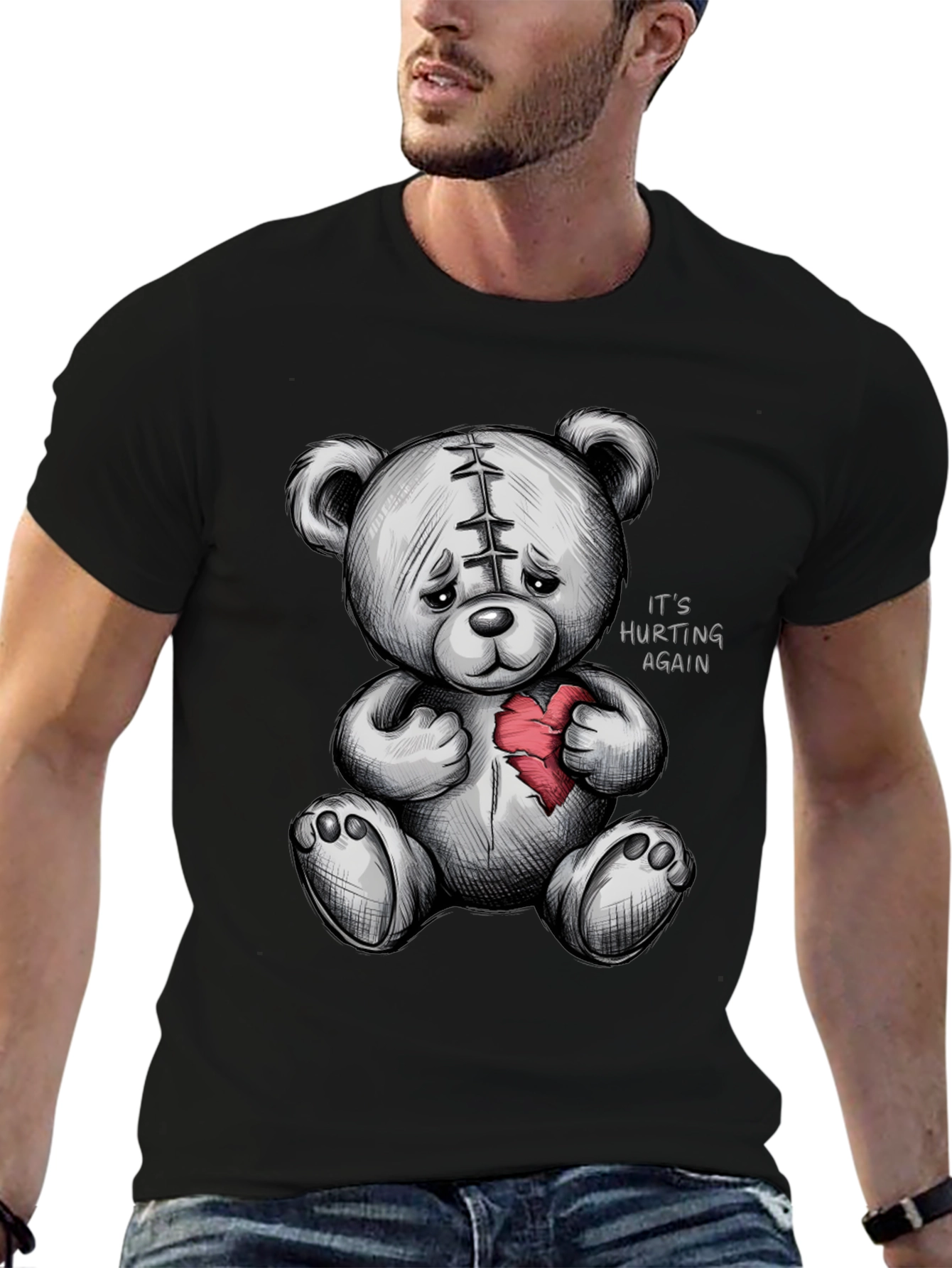 Sad Teddy Bear Broken Heart Graphic T-Shirt
