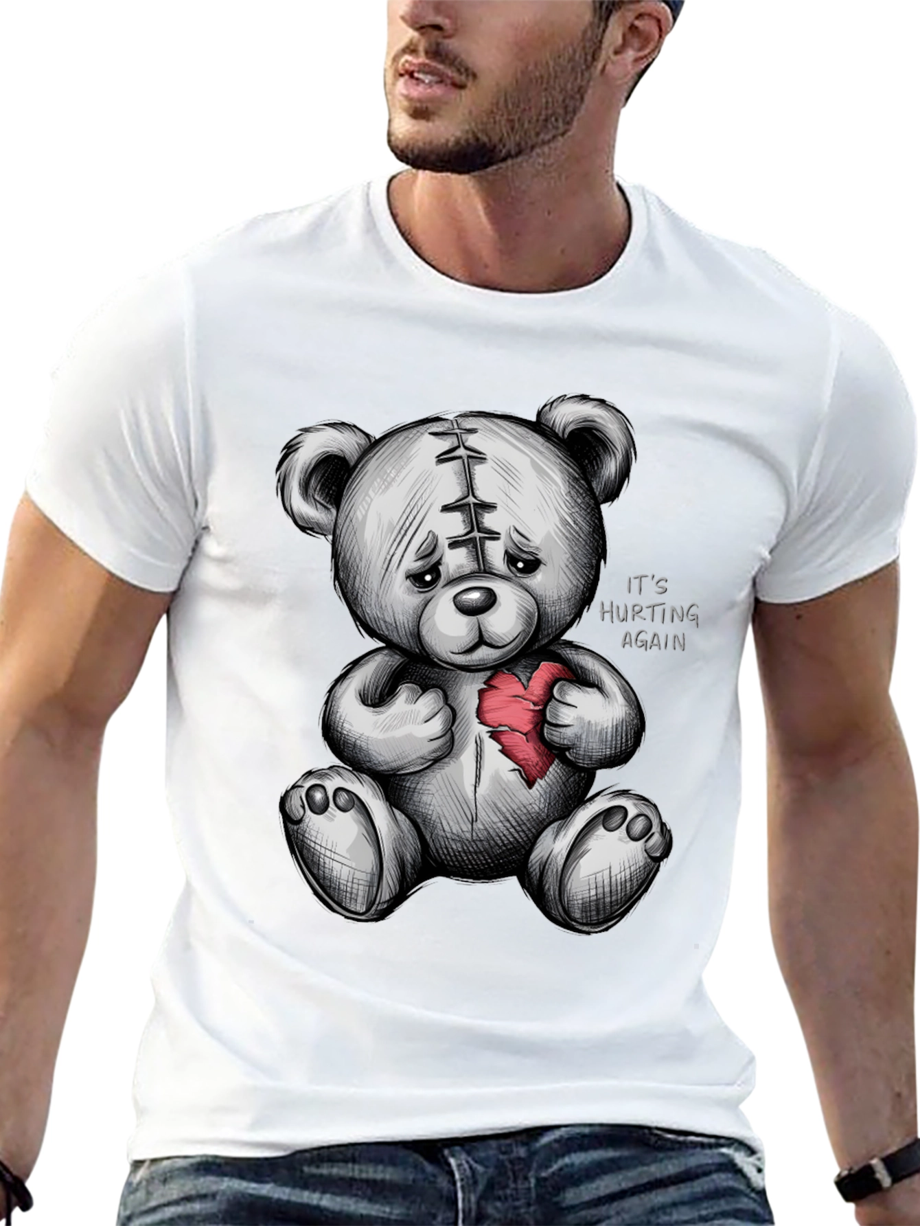Sad Teddy Bear Broken Heart Graphic T-Shirt