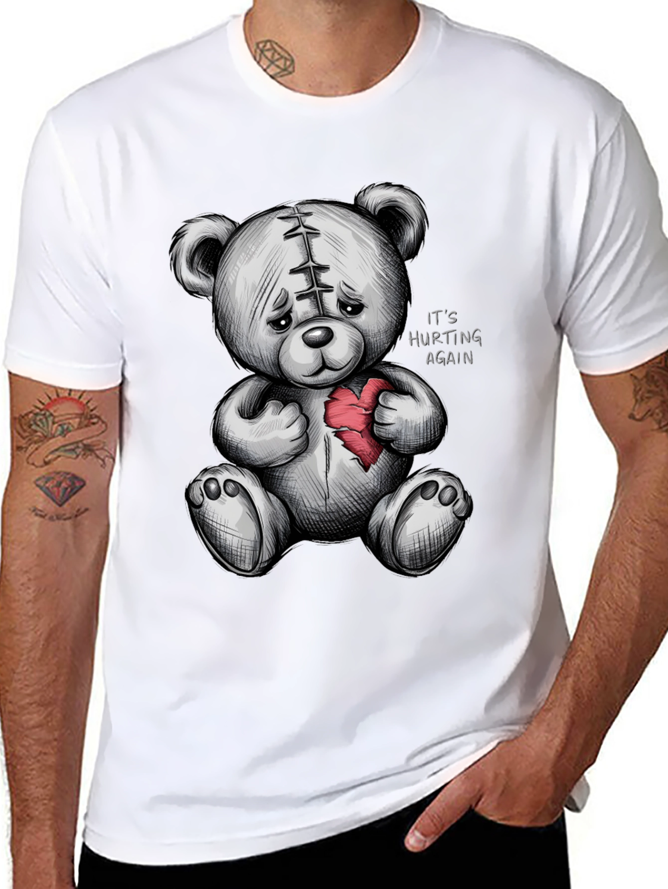 Sad Teddy Bear Broken Heart Graphic T-Shirt