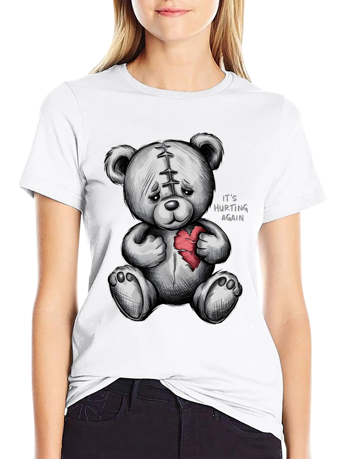 Sad Teddy Bear Broken Heart Graphic T-Shirt