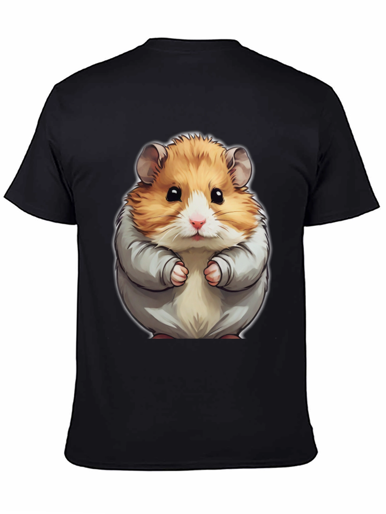 Cute Hamster Graphic Tee - Black Cotton T-Shirt