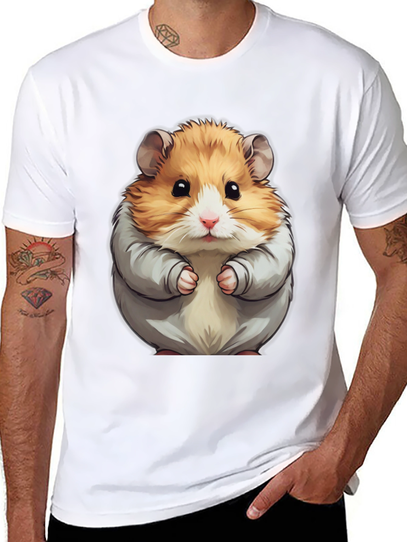 Cute Hamster Graphic Tee - Black Cotton T-Shirt