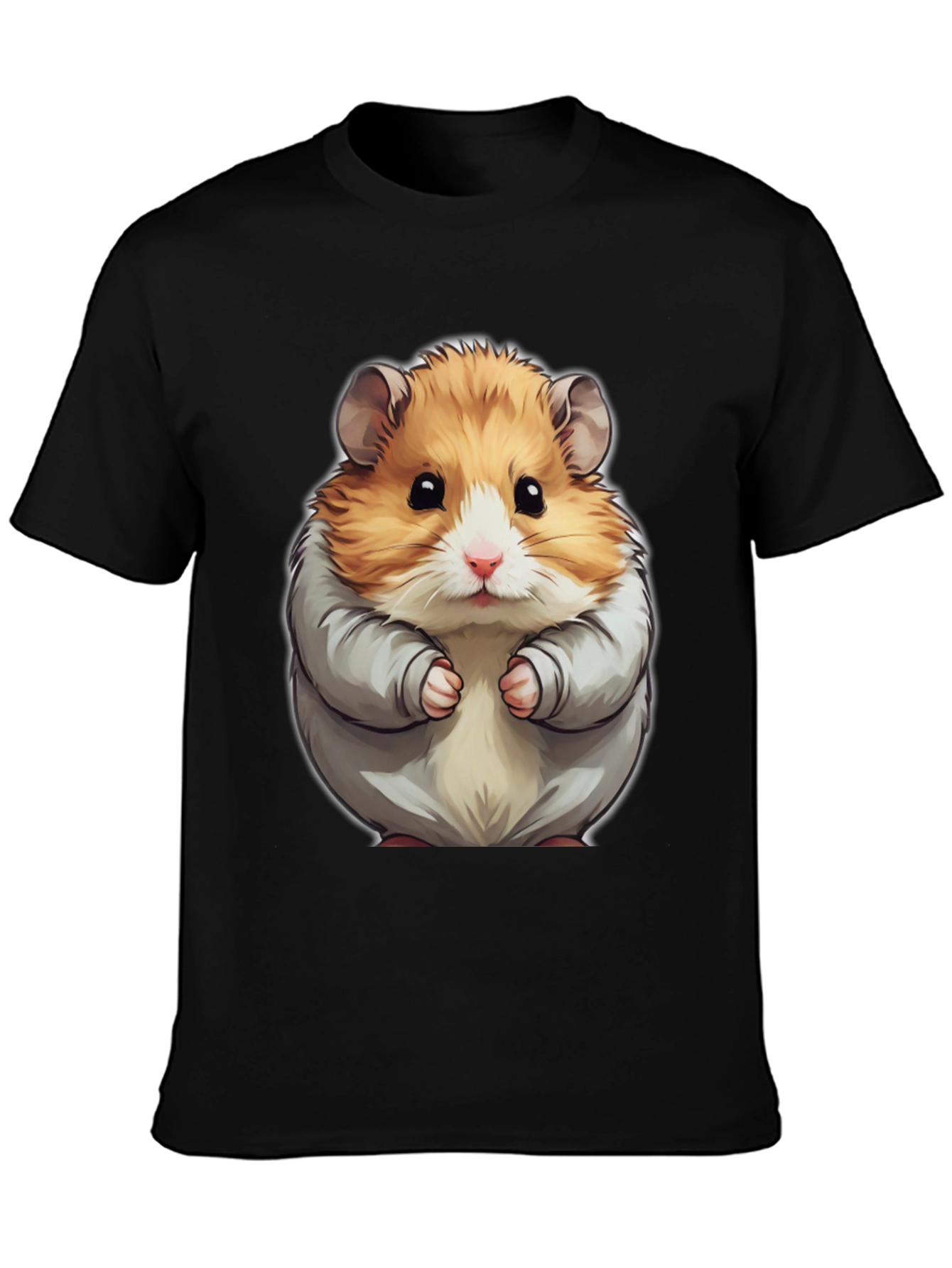 Cute Hamster Graphic Tee - Black Cotton T-Shirt
