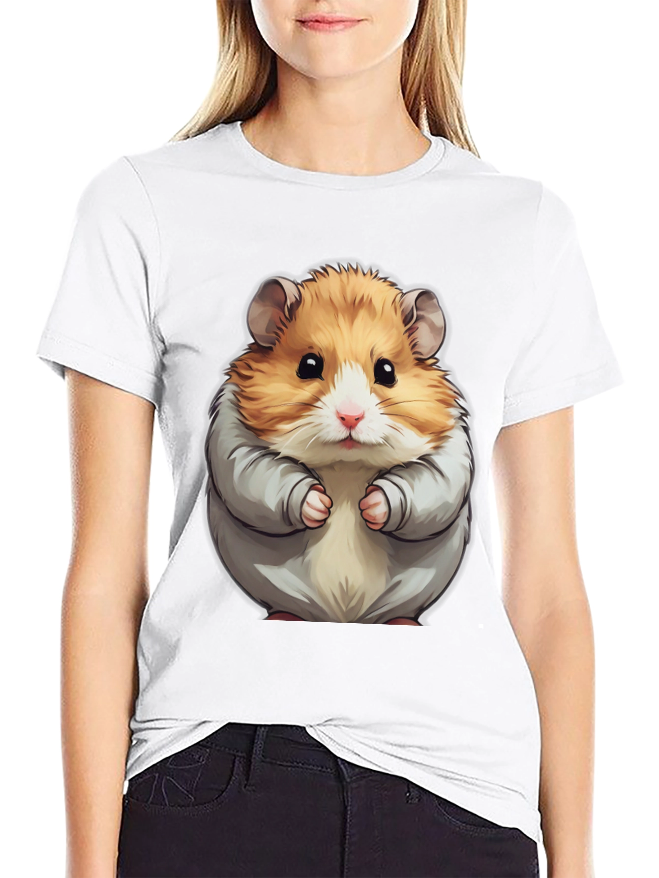 Cute Hamster Graphic Tee - Black Cotton T-Shirt