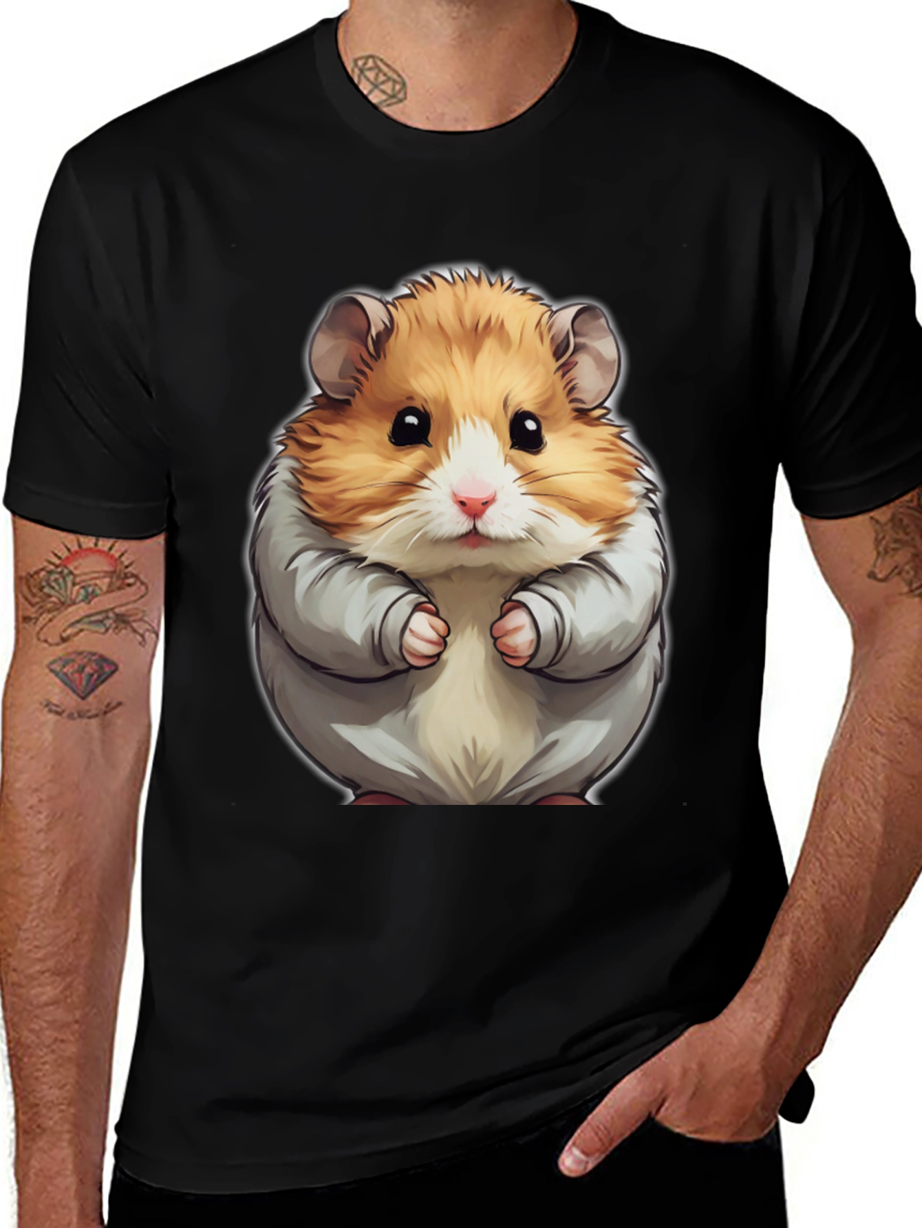 Cute Hamster Graphic Tee - Black Cotton T-Shirt