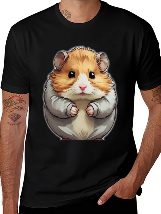 Cute Hamster Graphic Tee - Black Cotton T-Shirt