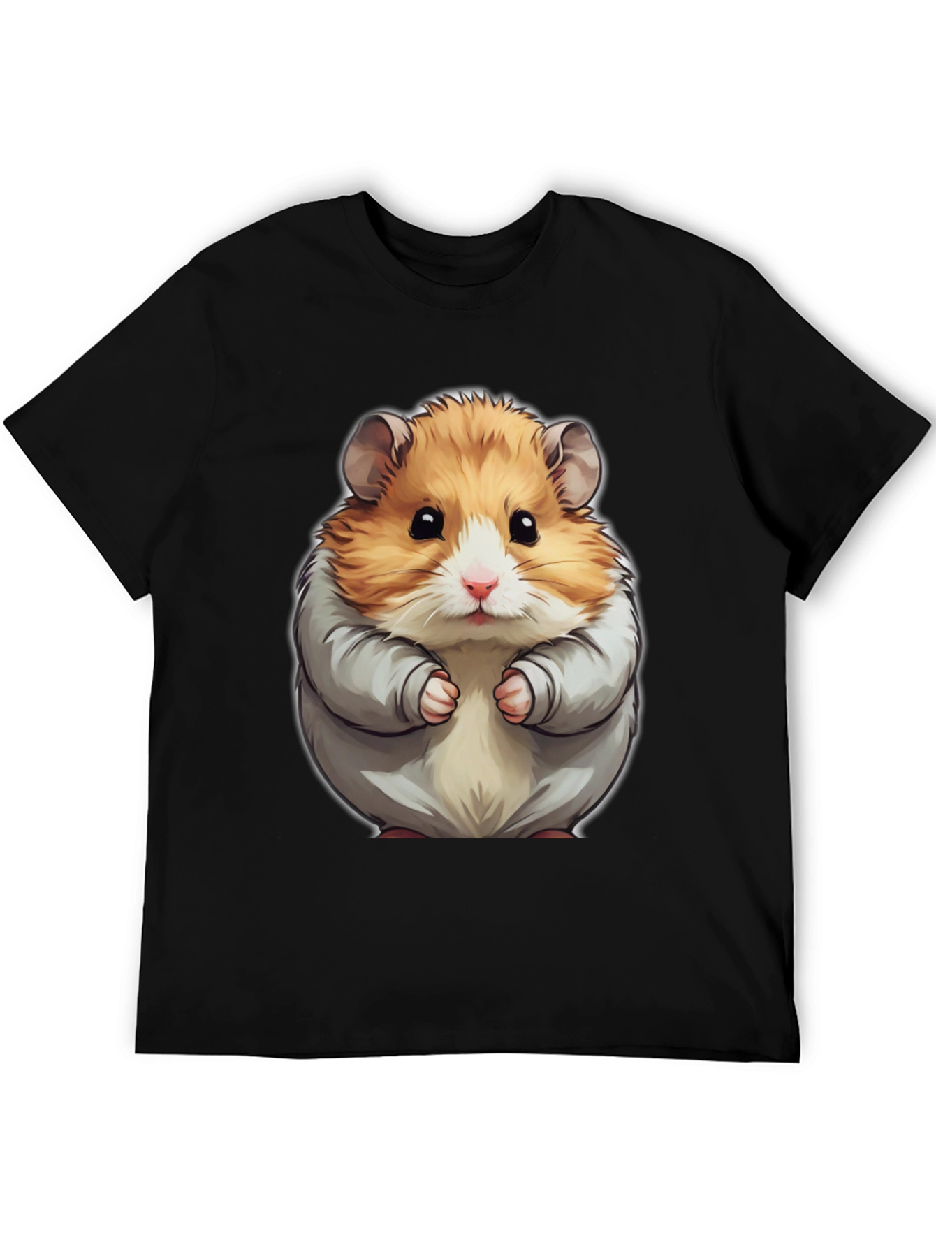 Cute Hamster Graphic Tee - Black Cotton T-Shirt